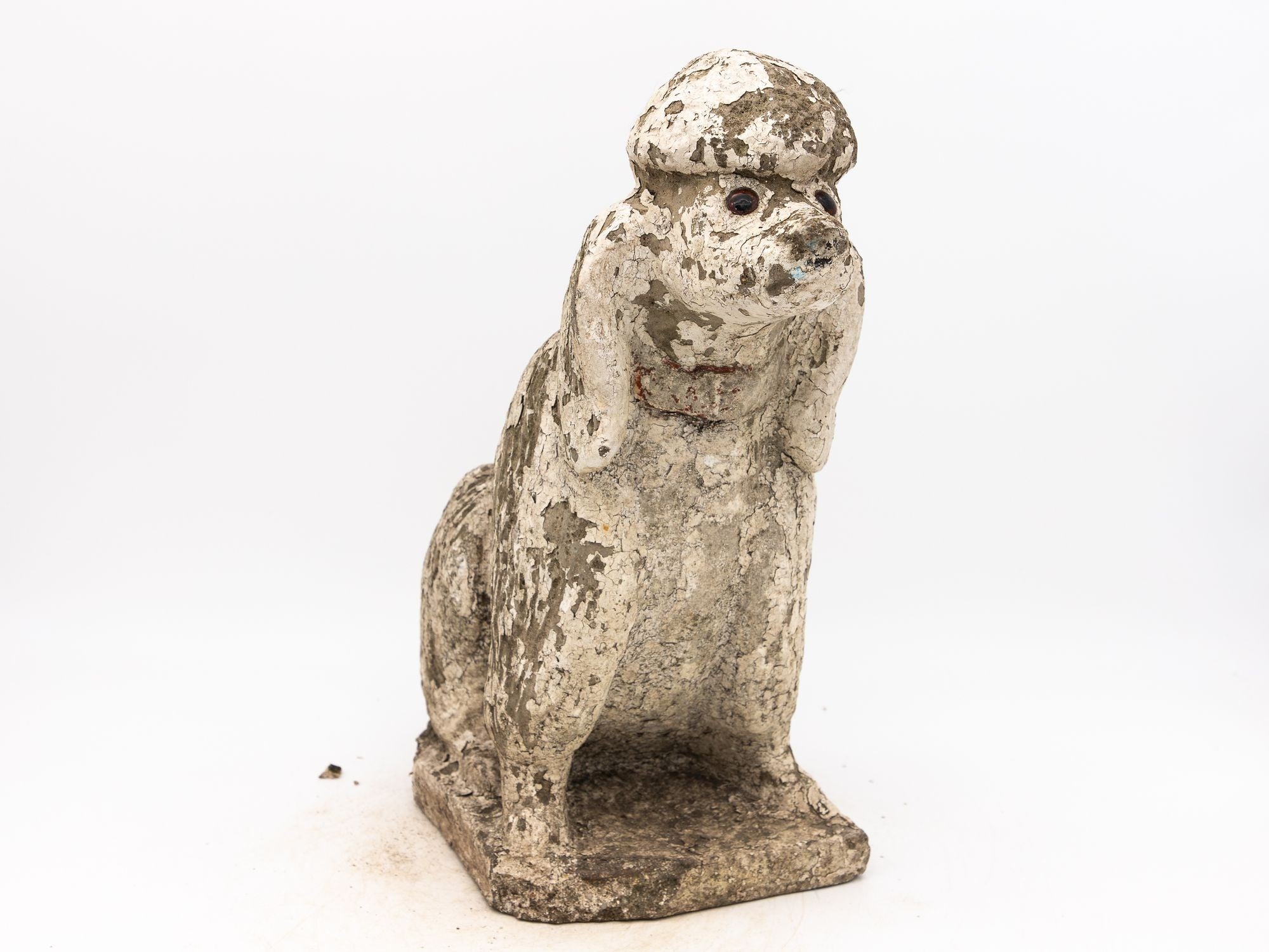White Painted Reconstituted Stone Dog Poodle Garden Ornament, France 20th Century