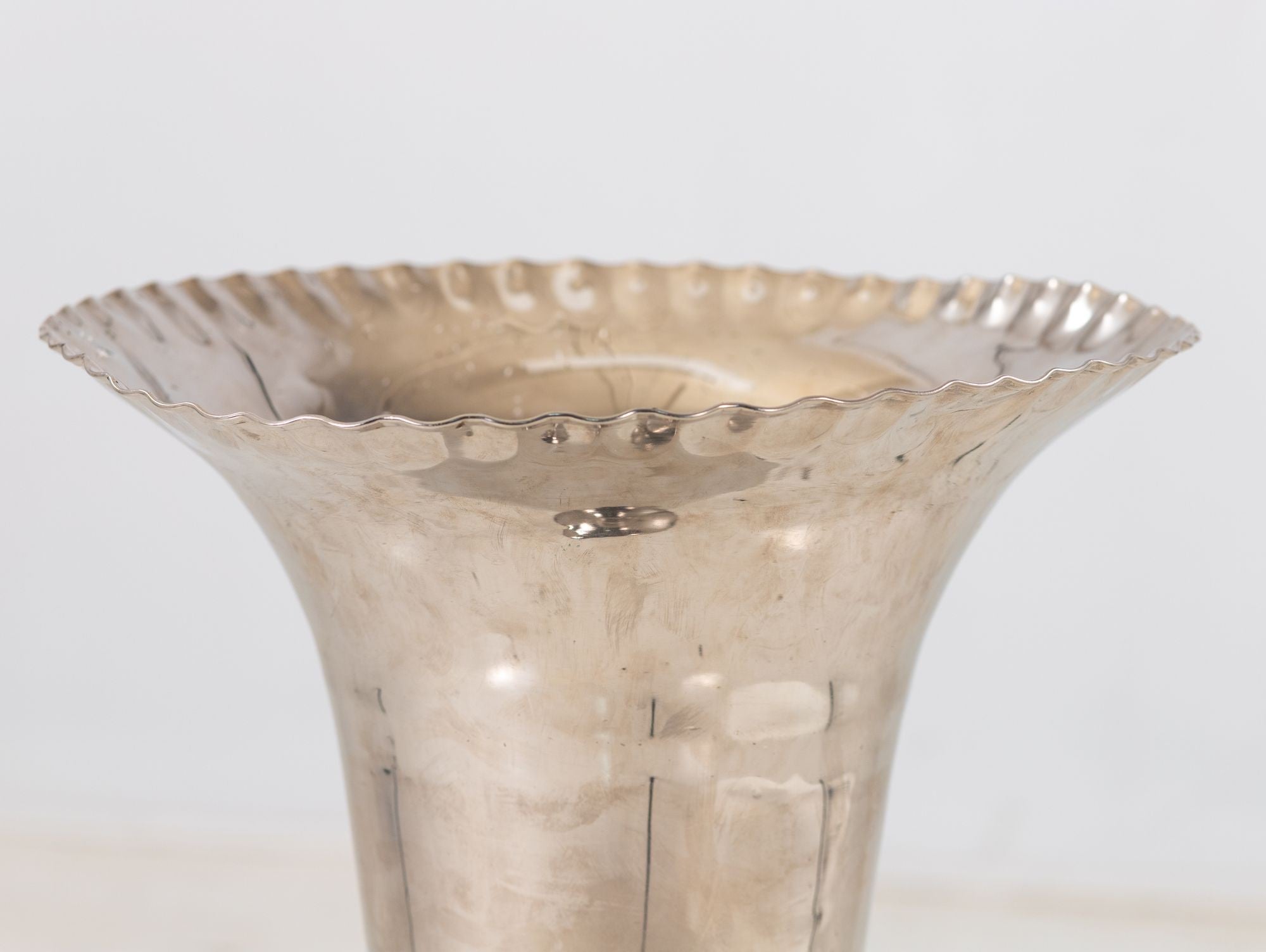 Silver Plate Footed Vase with Scalloped Lip, 2010s India