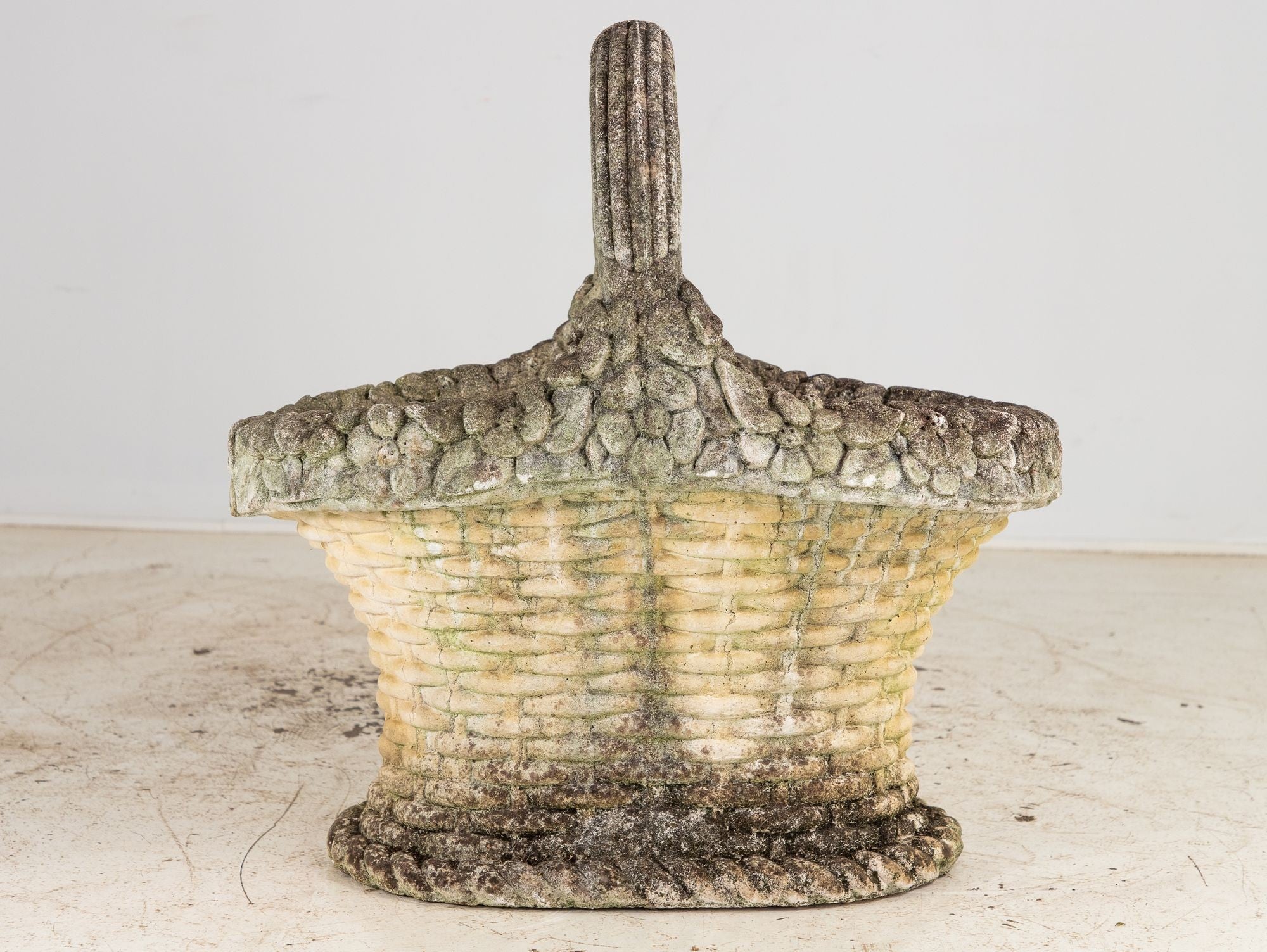 Oversized Basketweave Planter with Handle, Concrete, English 20th Century