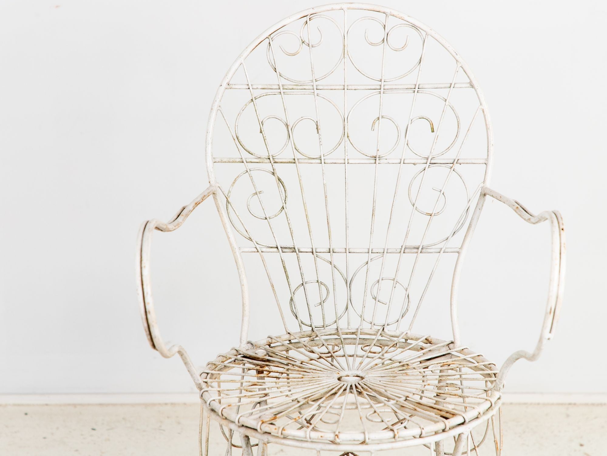 Victorian Style White Wirework Pair of Chairs and Cafe Table, France 1960