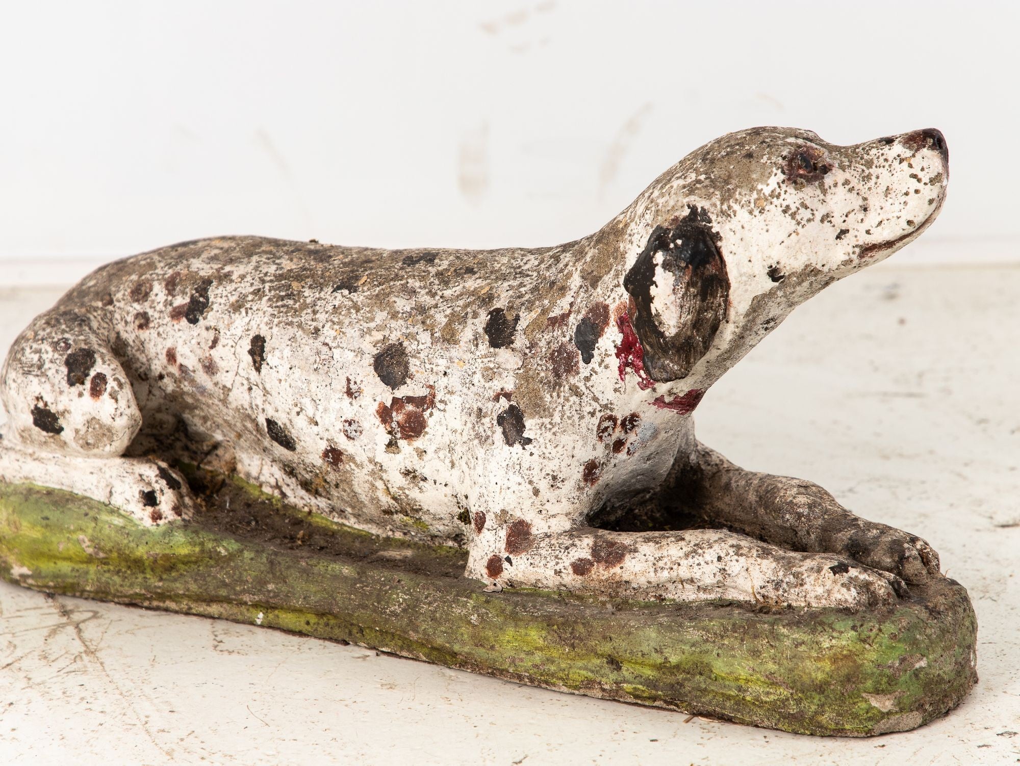 Vintage English Reconsitituted Stone Dalmatian Dog Garden Ornament, Mid 20th C.