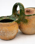 Green Glazed Shepherd's Lunch Holder with Bowls and Handle , France 19th C.