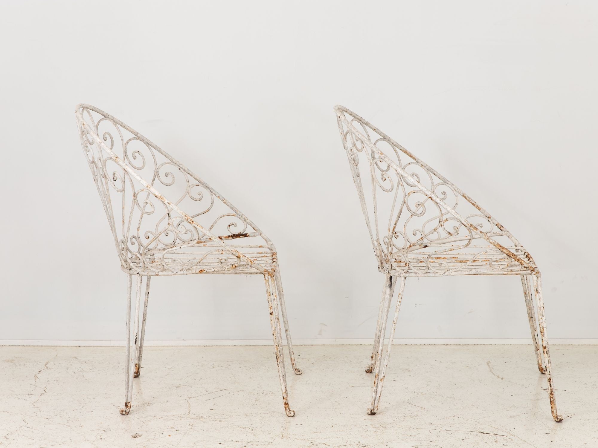 Pair of White Round Garden or Bistro Chairs, 1970s