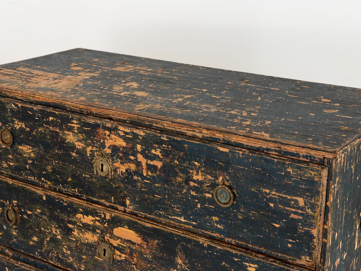Gustavian Swedish Black Chest on Chest, early 19th Century