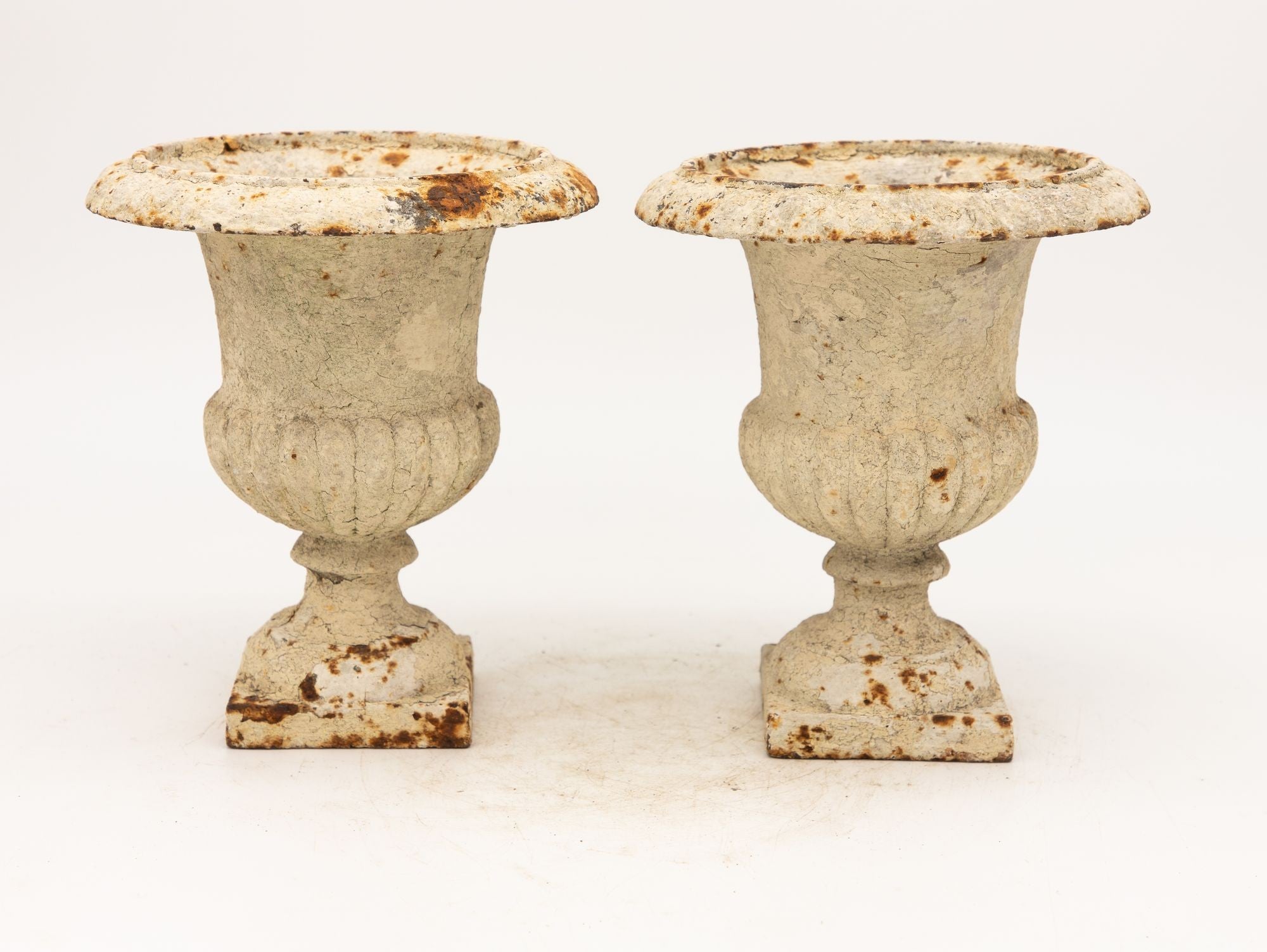 Pair of White Cast Iron Urns, French early 20th Century