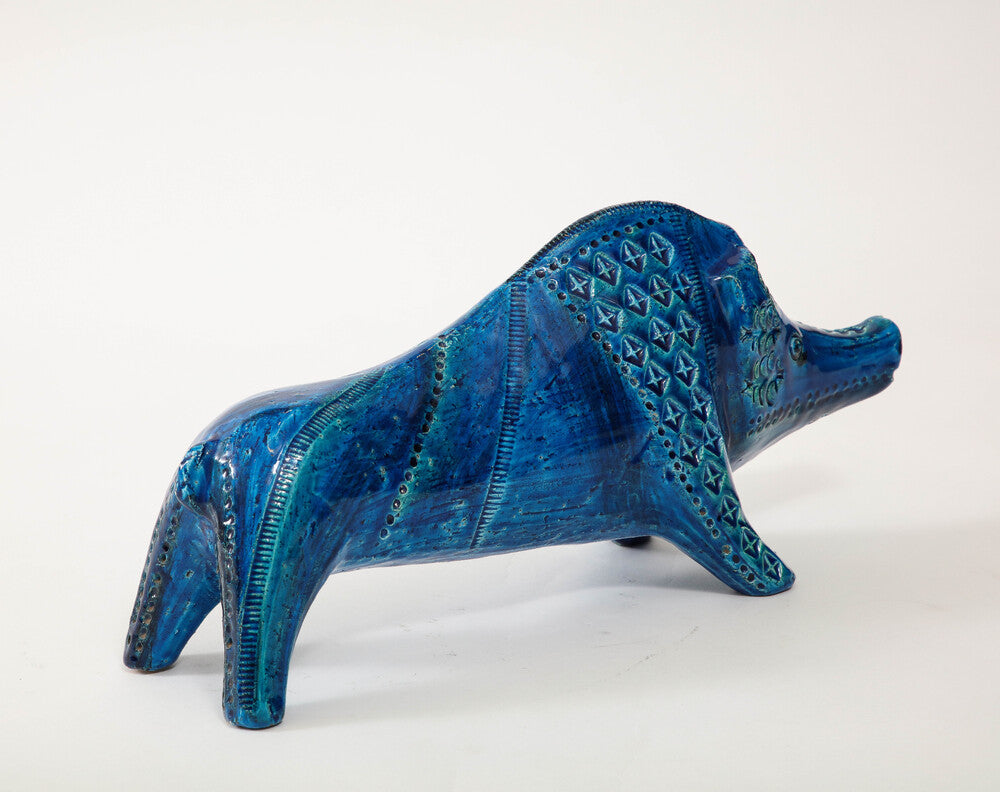 Ceramic Boar by Aldo Londi for Bitossi in 'Rimini blue' with