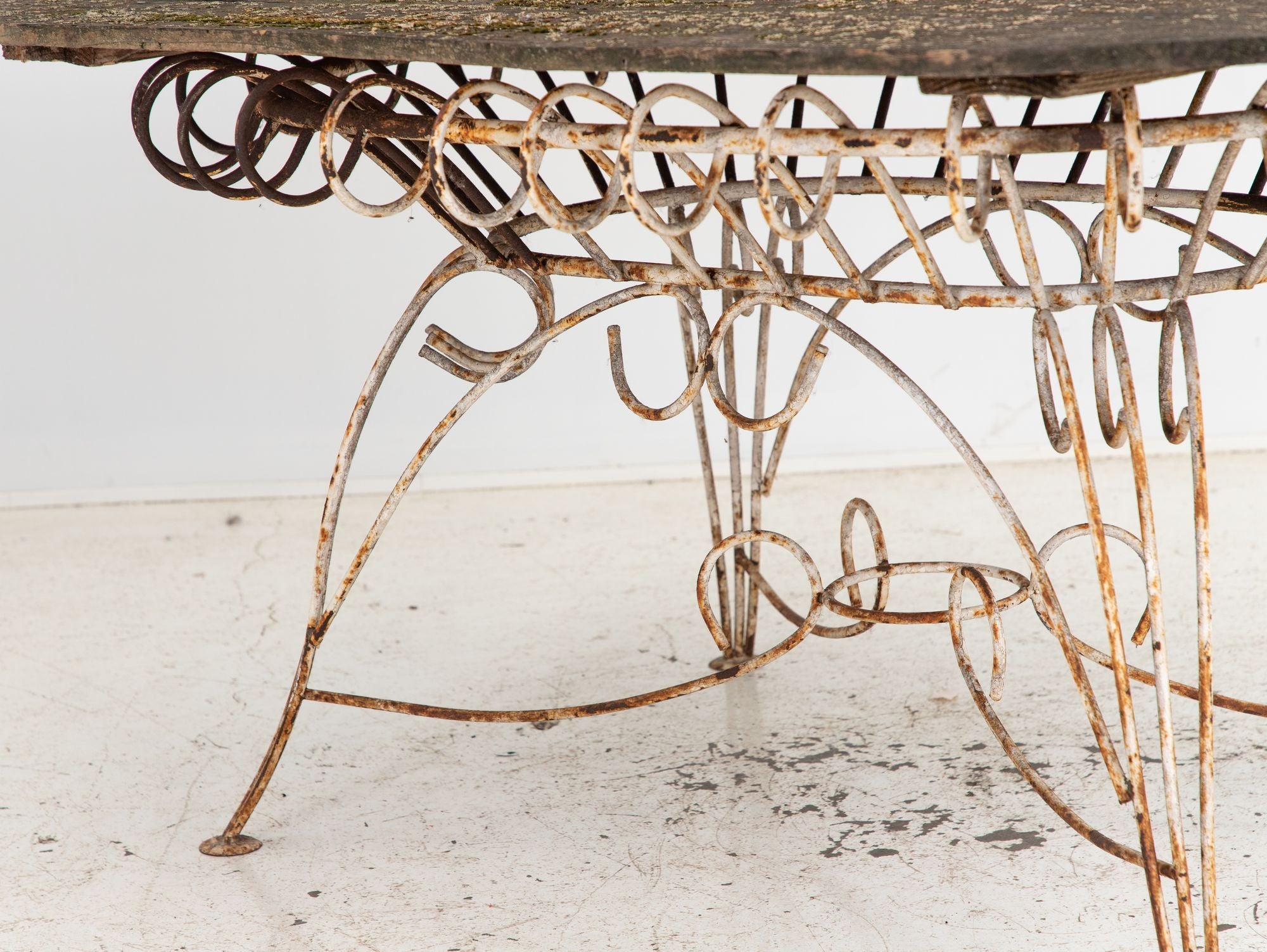White Iron and Wood Topped Garden Dining Table, France 1930s