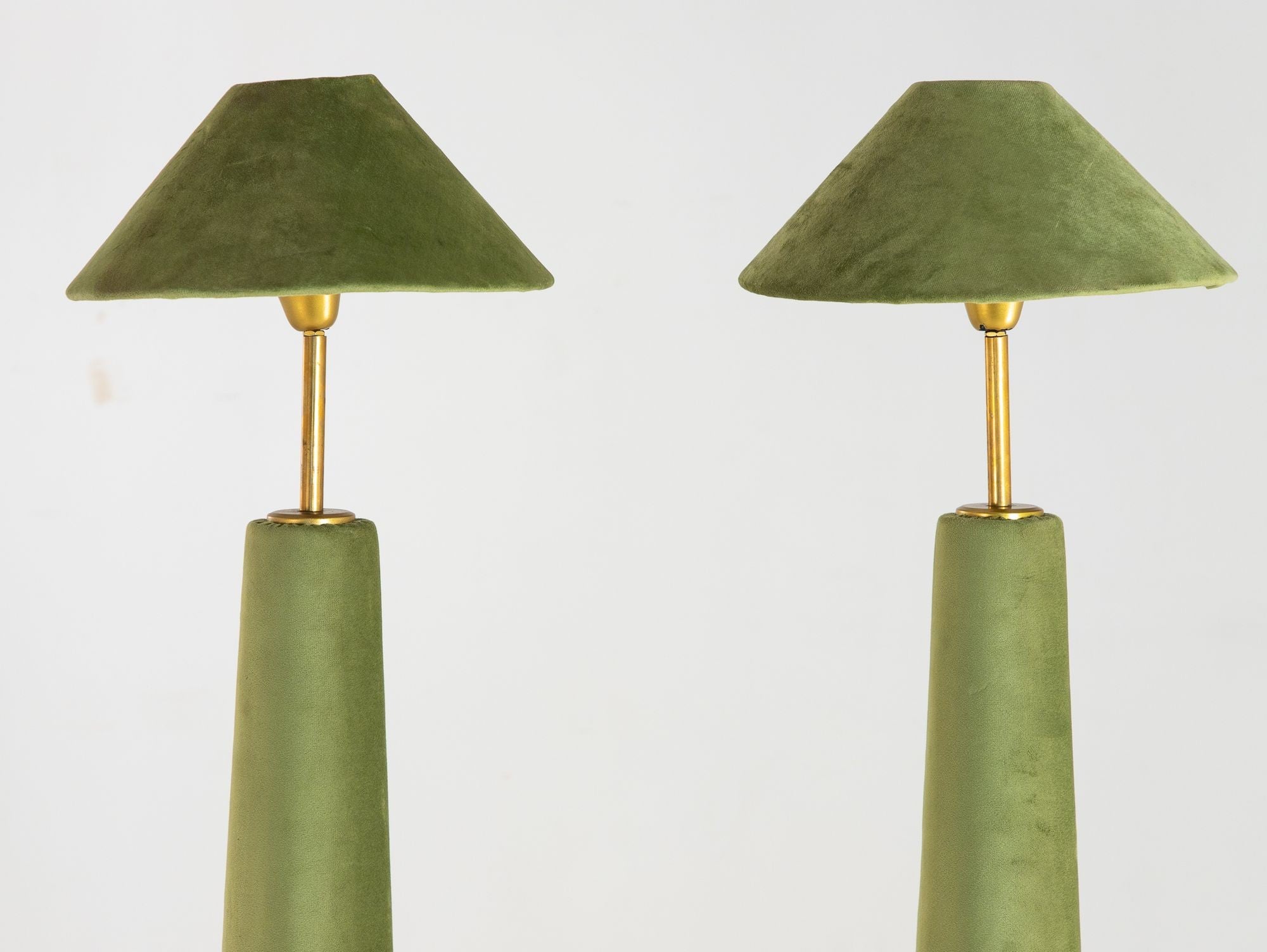 Pair of Moss Green Velvet Floor Lamps, French Late 20th C.