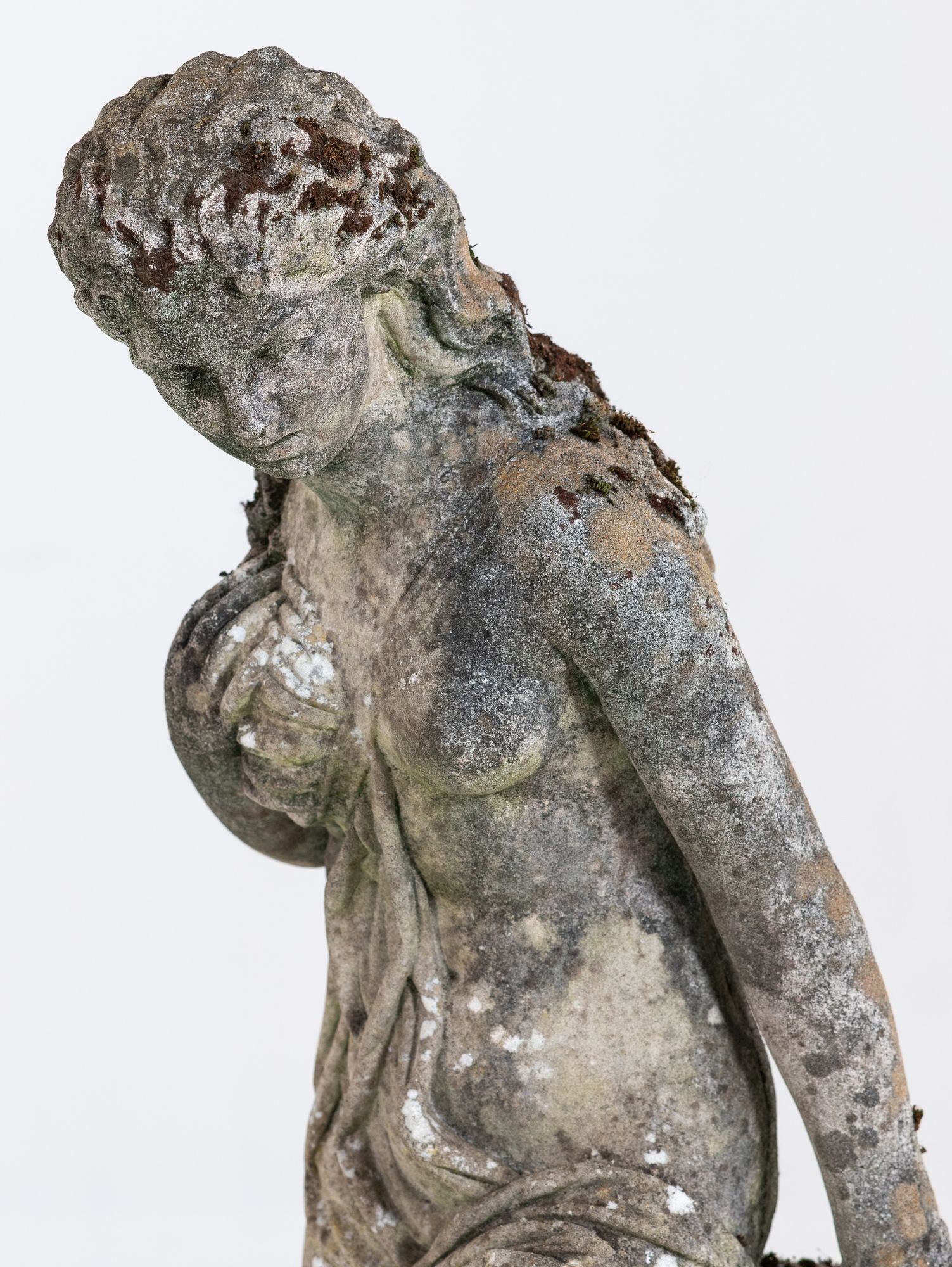 Composite Stone Weathered Garden Statue of Maiden or Goddess, England Mid 20th C.