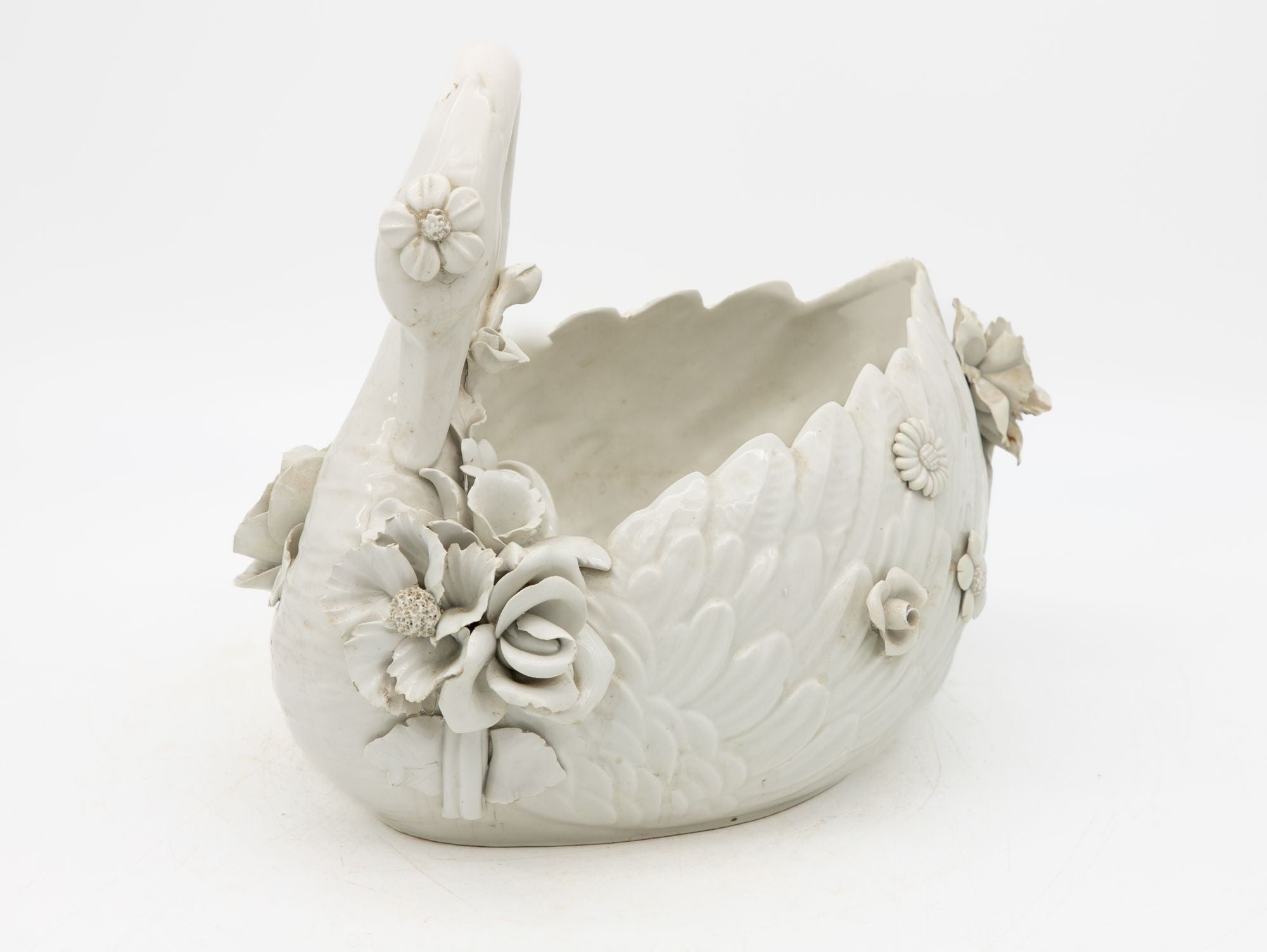 Italian Porcelain Swan Cachepot, Off White, Early 20th C.