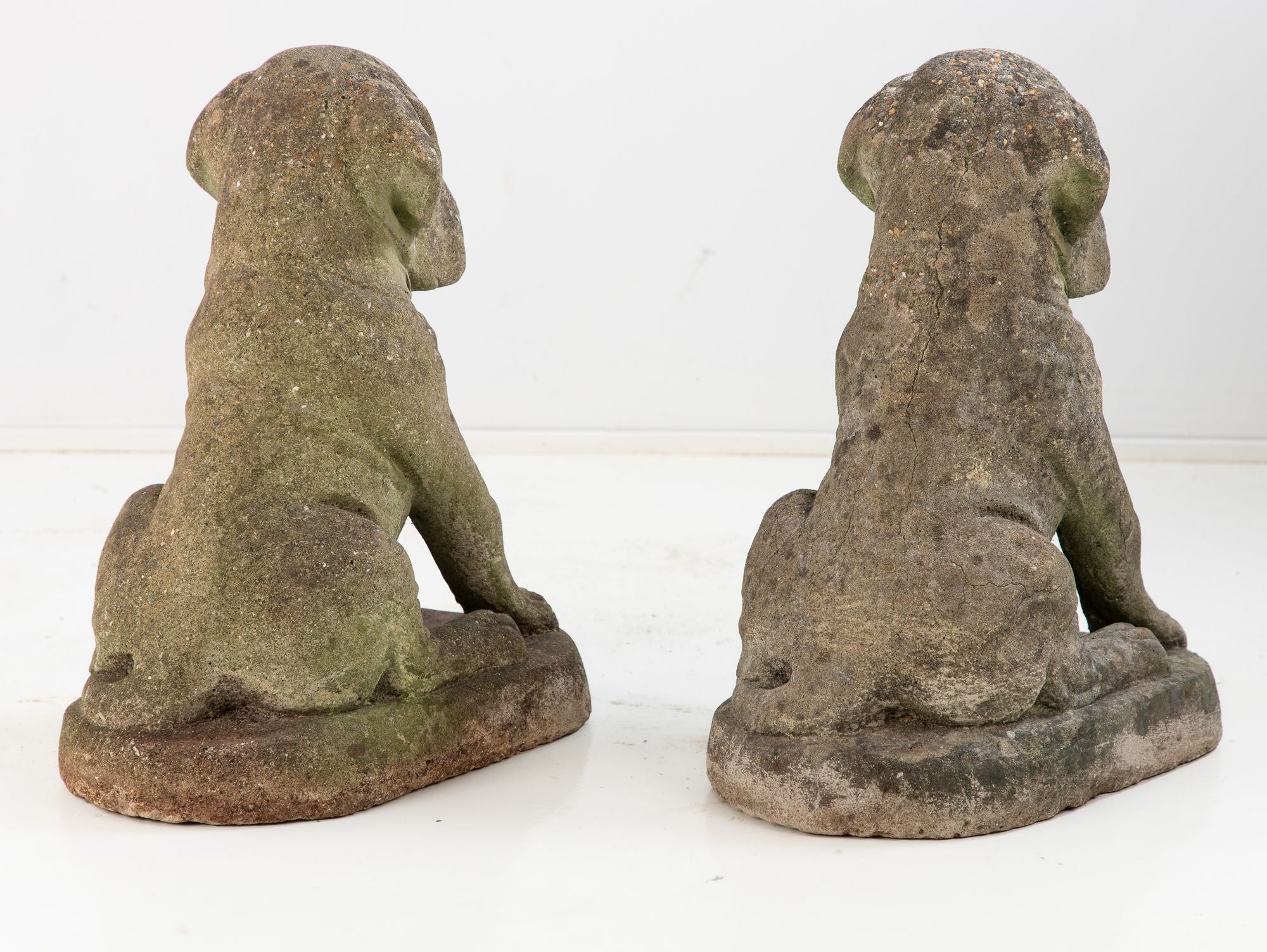 Pair of Composite Stone Boxer Dog Garden Statues, England 1960s
