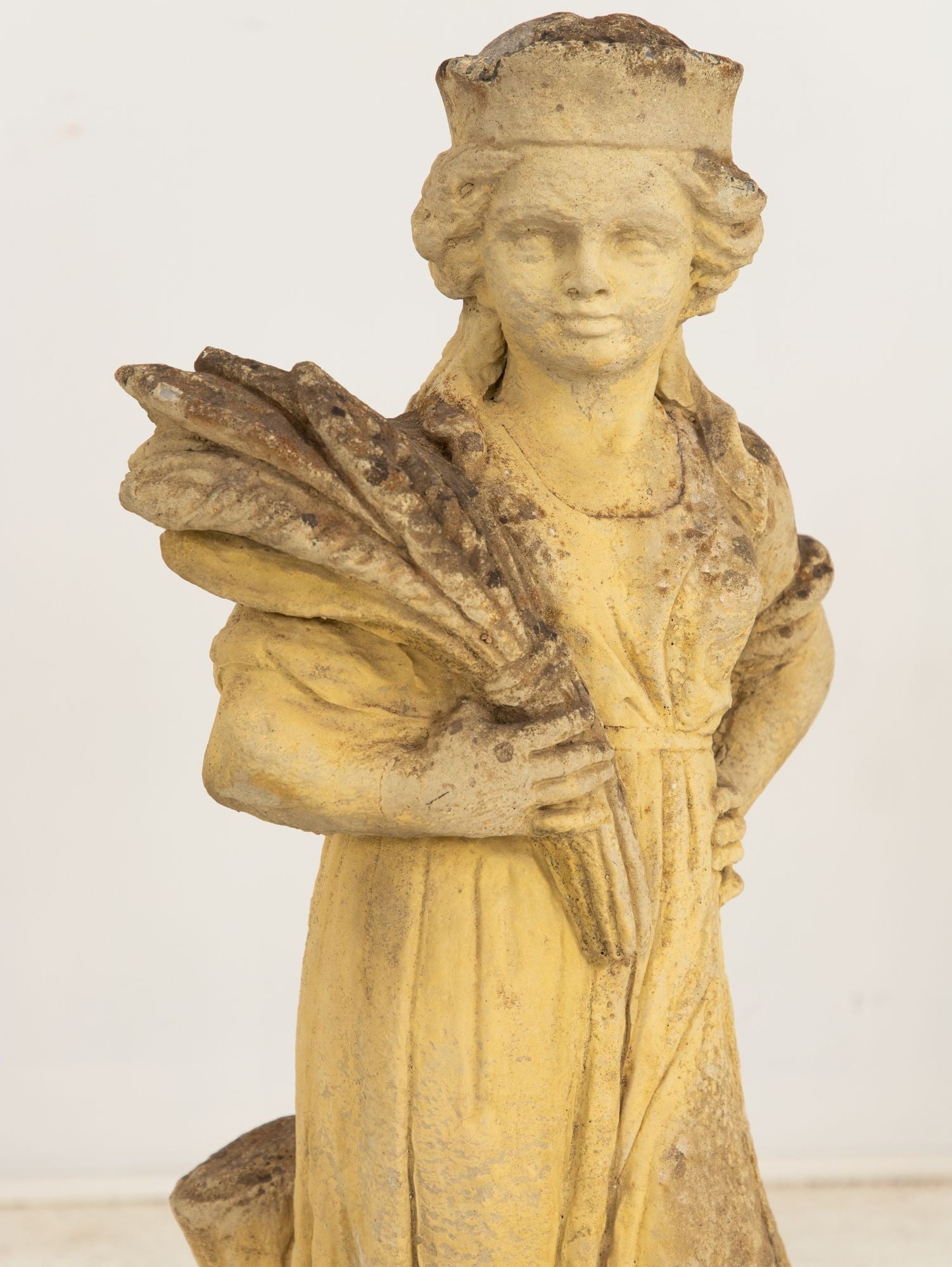 Woman Holding Sheaf of Wheat, Concrete Garden Ornament, England Mid 20th Century