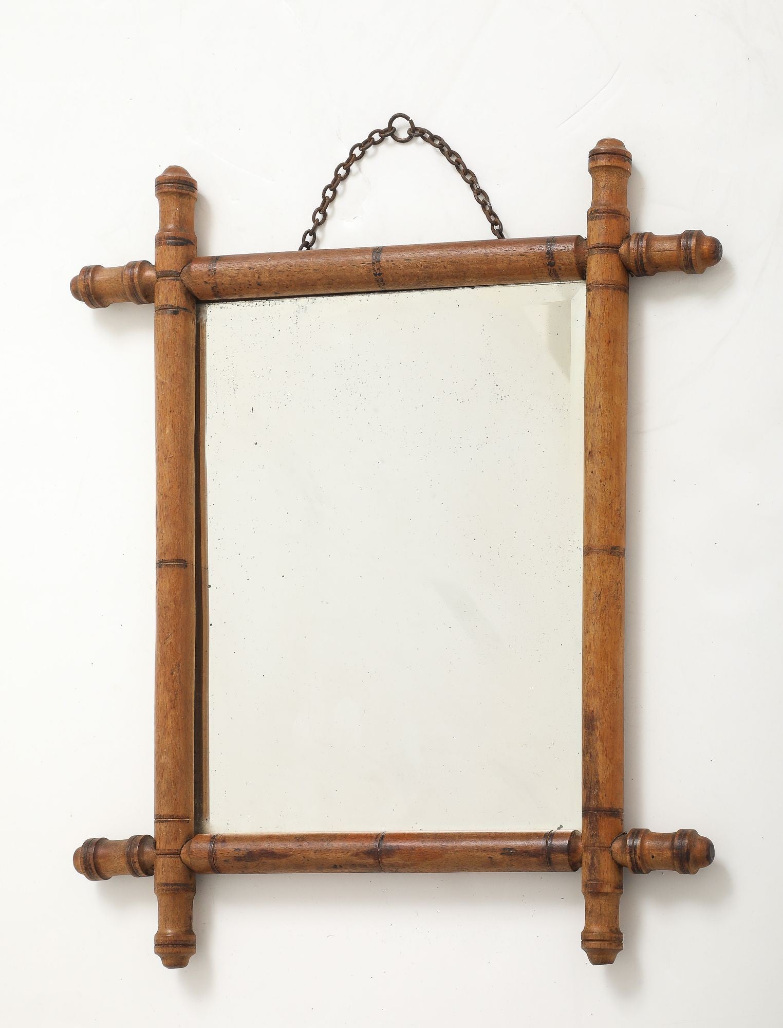 Small Faux Bamboo Carved Frame Mirror, England 1940s