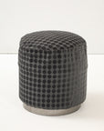 Art Deco Round Textured Ottoman with Metal Base, French 1920s