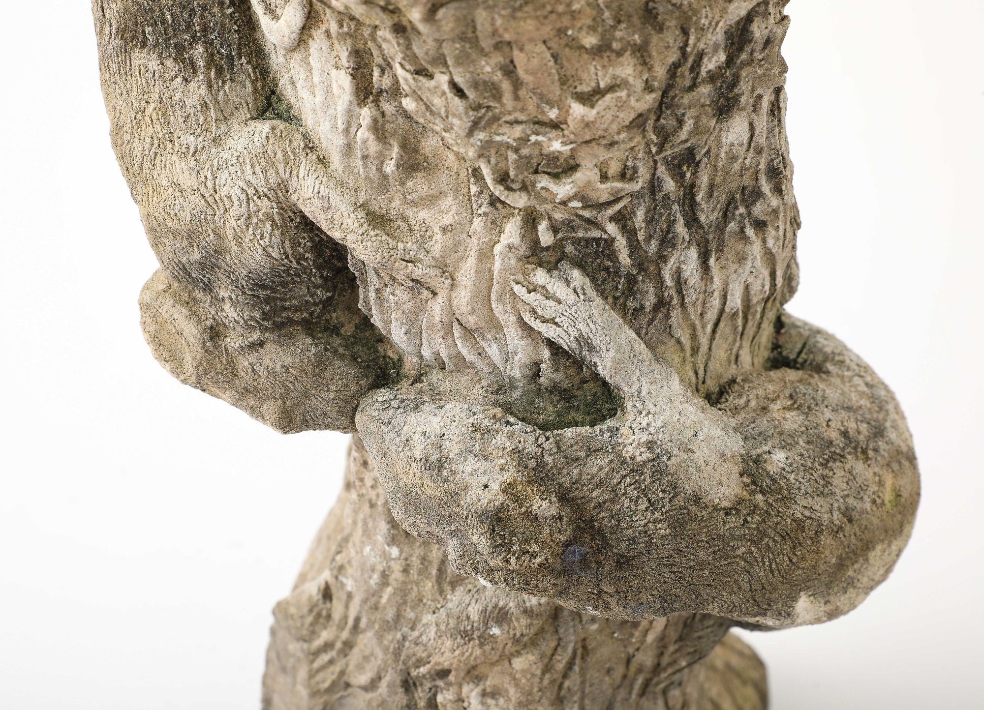 Composite Stone Faux Bois Birdbath with Squirrels Garden Ornament, English 20th C.