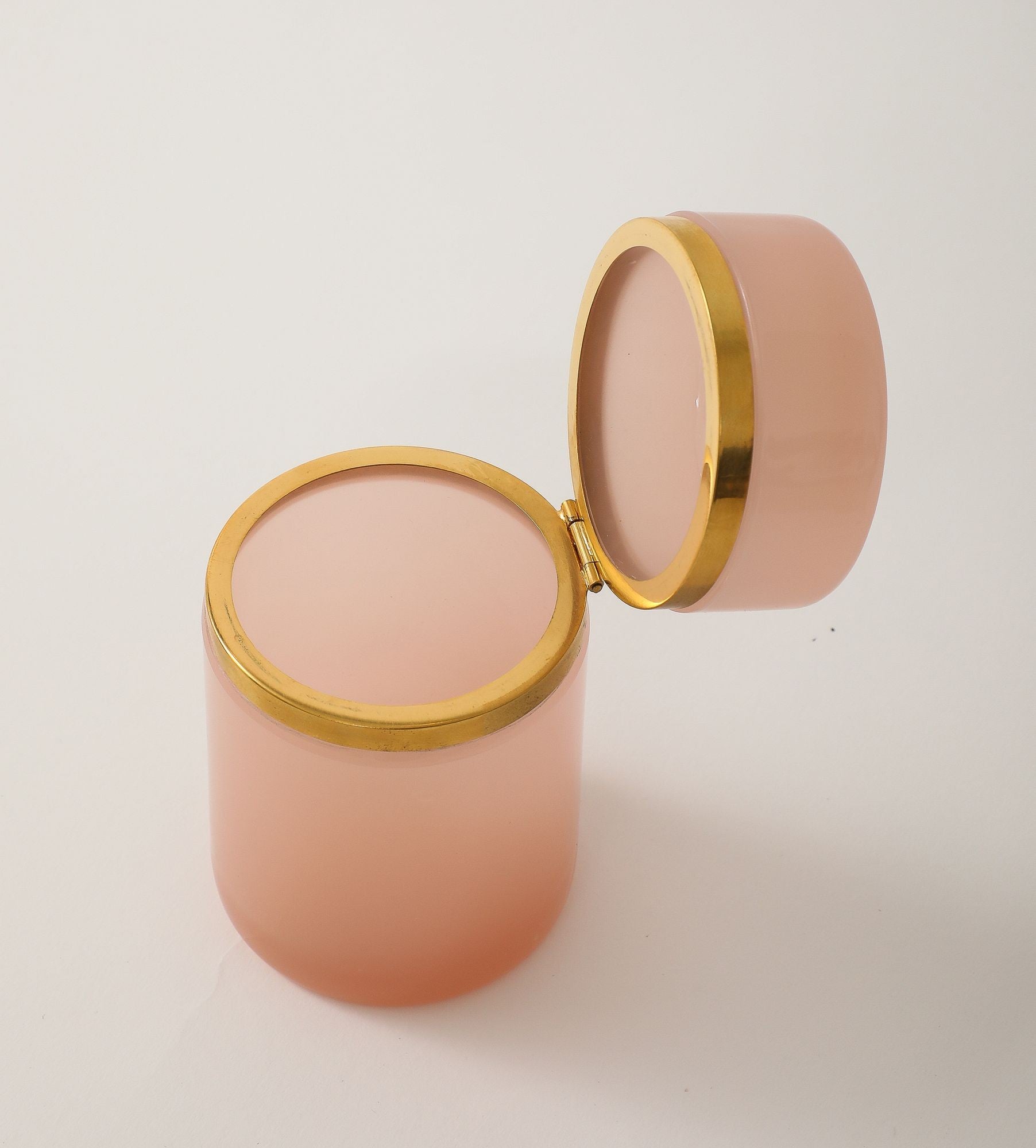 Antique French Pink Cylindrical Opaline Box, Early 20th C.