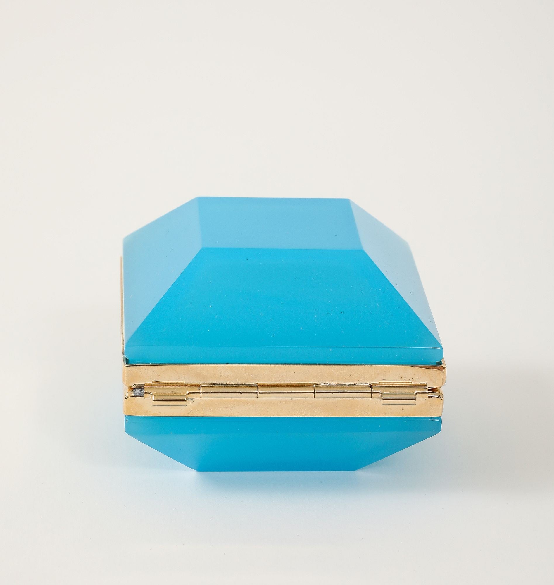 Antique French Turquoise Beveled Square Opaline Box, Early 20th C.