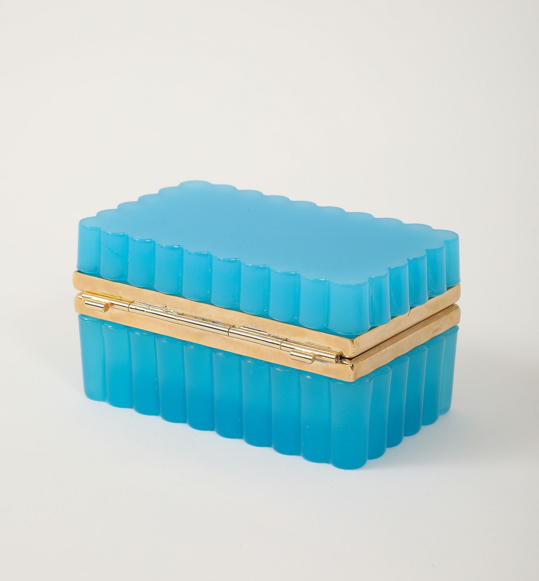French Opaline Turquoise Scalloped Box, 1890s