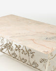 Marble Top Scroll Work Metal Base Dining Table, England Mid 20th C.