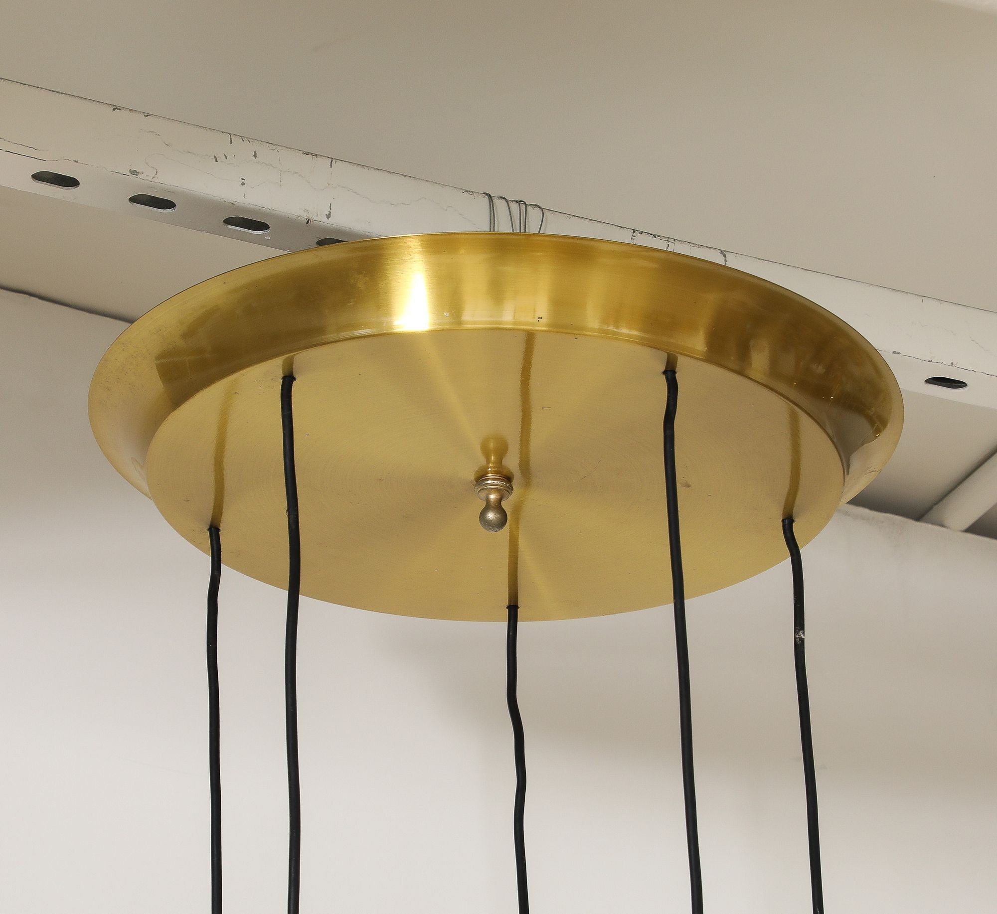 Midcentury Modern Italian Brass Flushmount Light with Five Pendant Drops