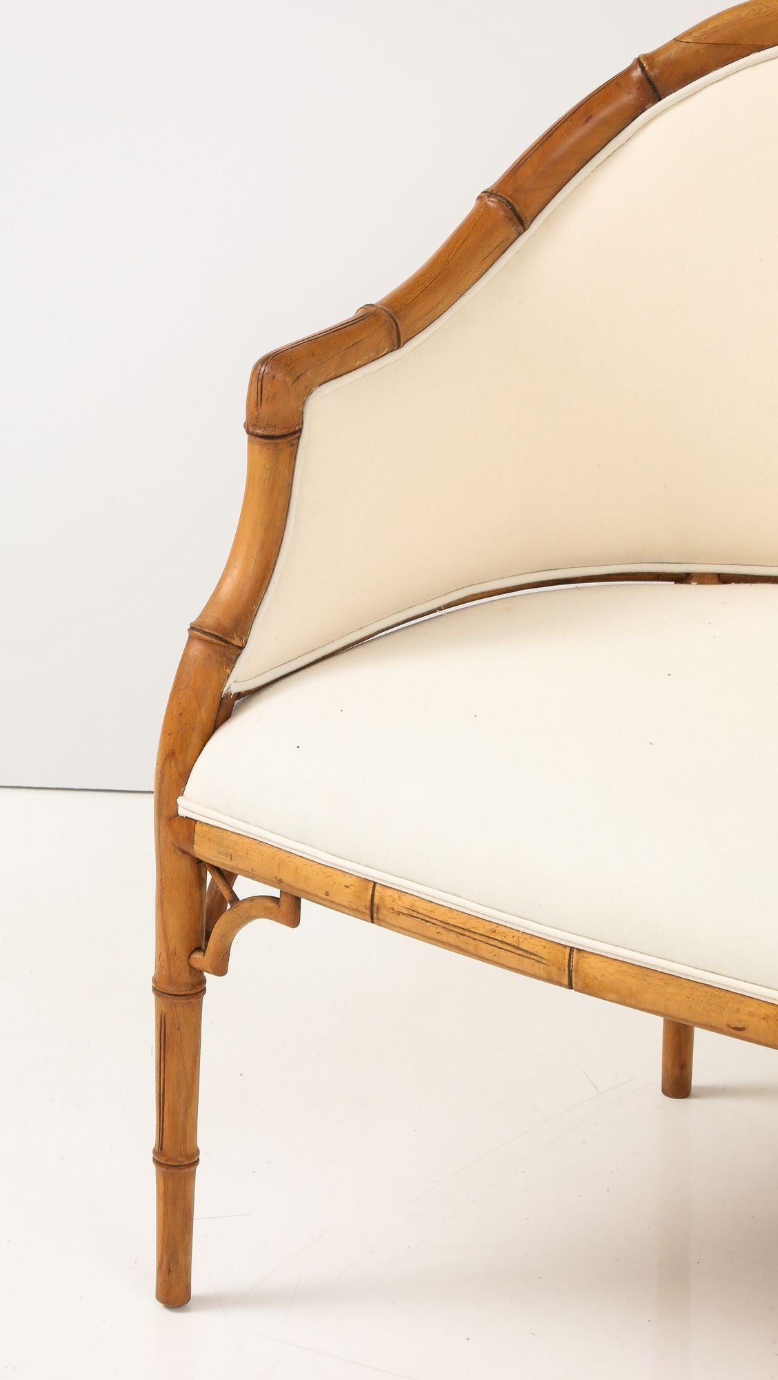 Faux Bamboo Carved Wood Settee, France Mid 20th C.