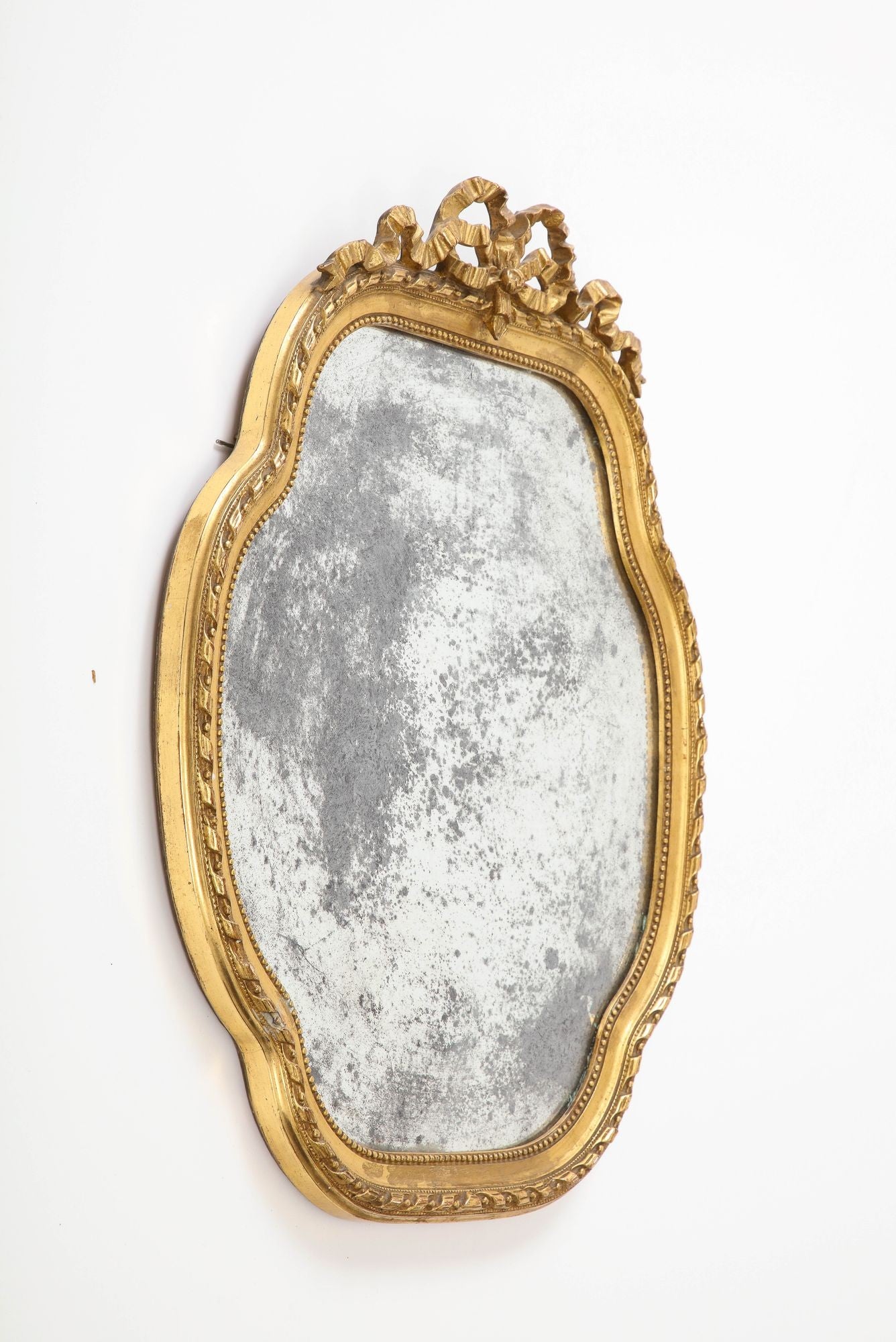 19th Century French Giltwood Mirror with Bow Crown