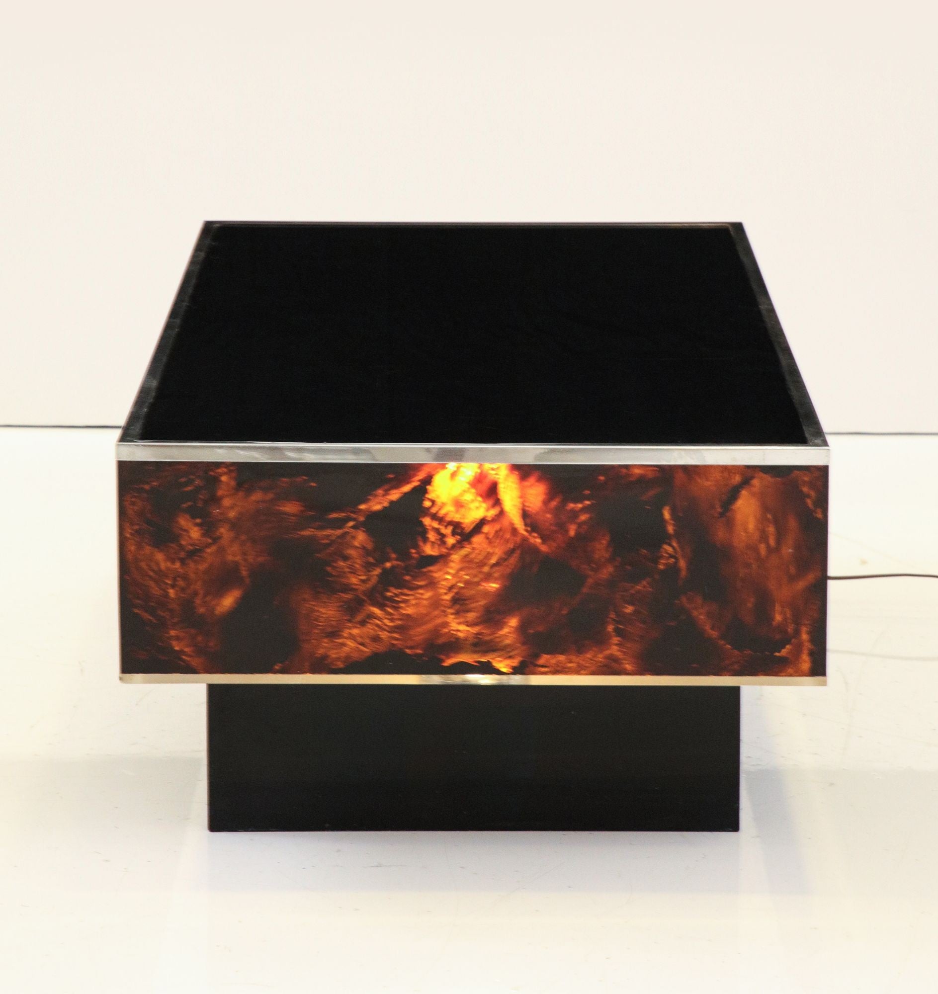 Tortoise Lucite Cocktail Table with Inerior Lights, France 1970s