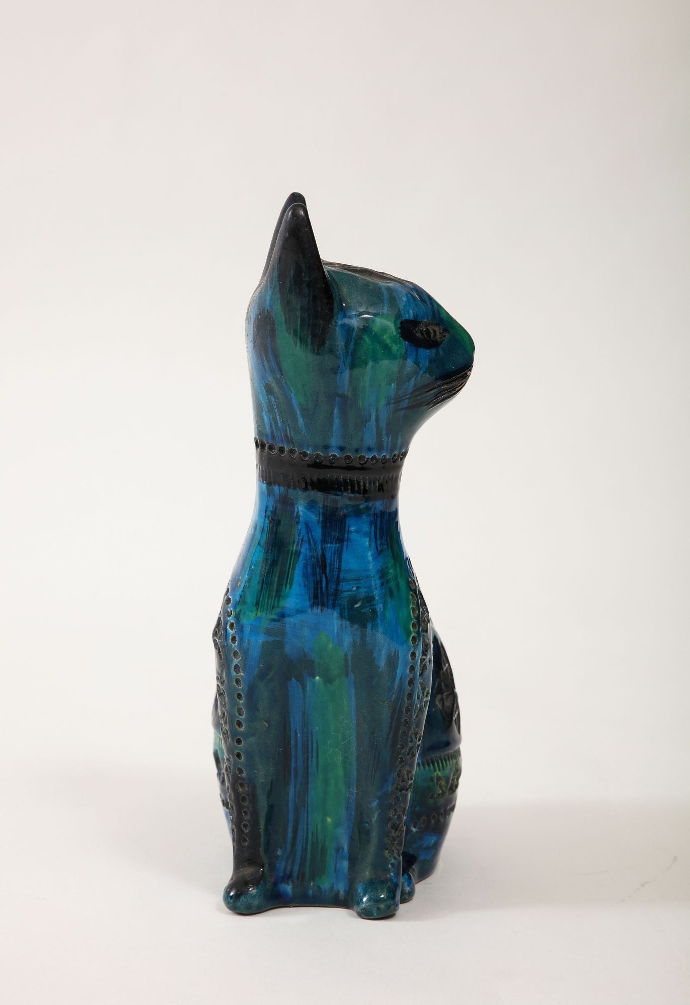 Ceramic Cat by Aldo Londi for Bitossi in 'Rimini blue' with