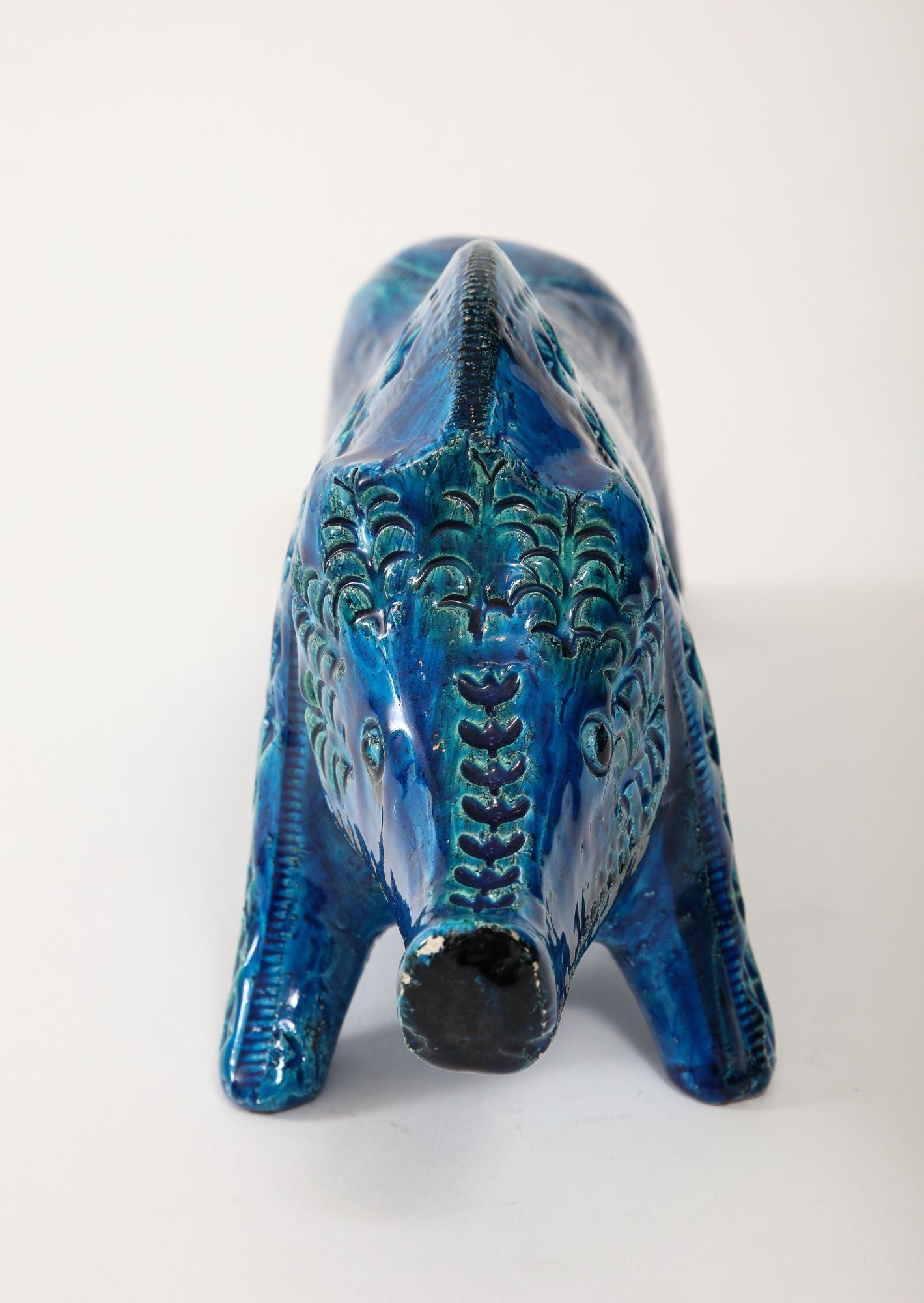Ceramic Boar by Aldo Londi for Bitossi in 'Rimini blue' with