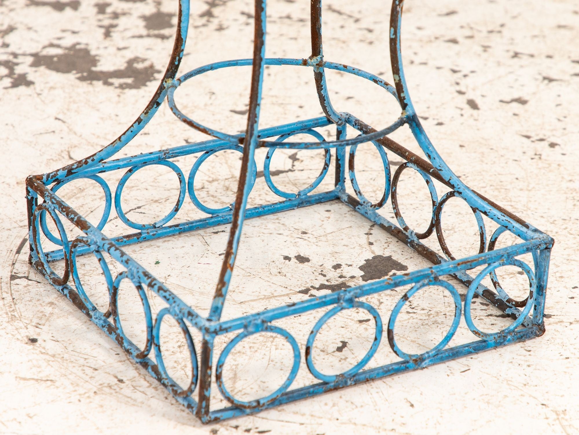 Pair of Blue Painted Iron Pedestal and Basket Planters, 1960s France
