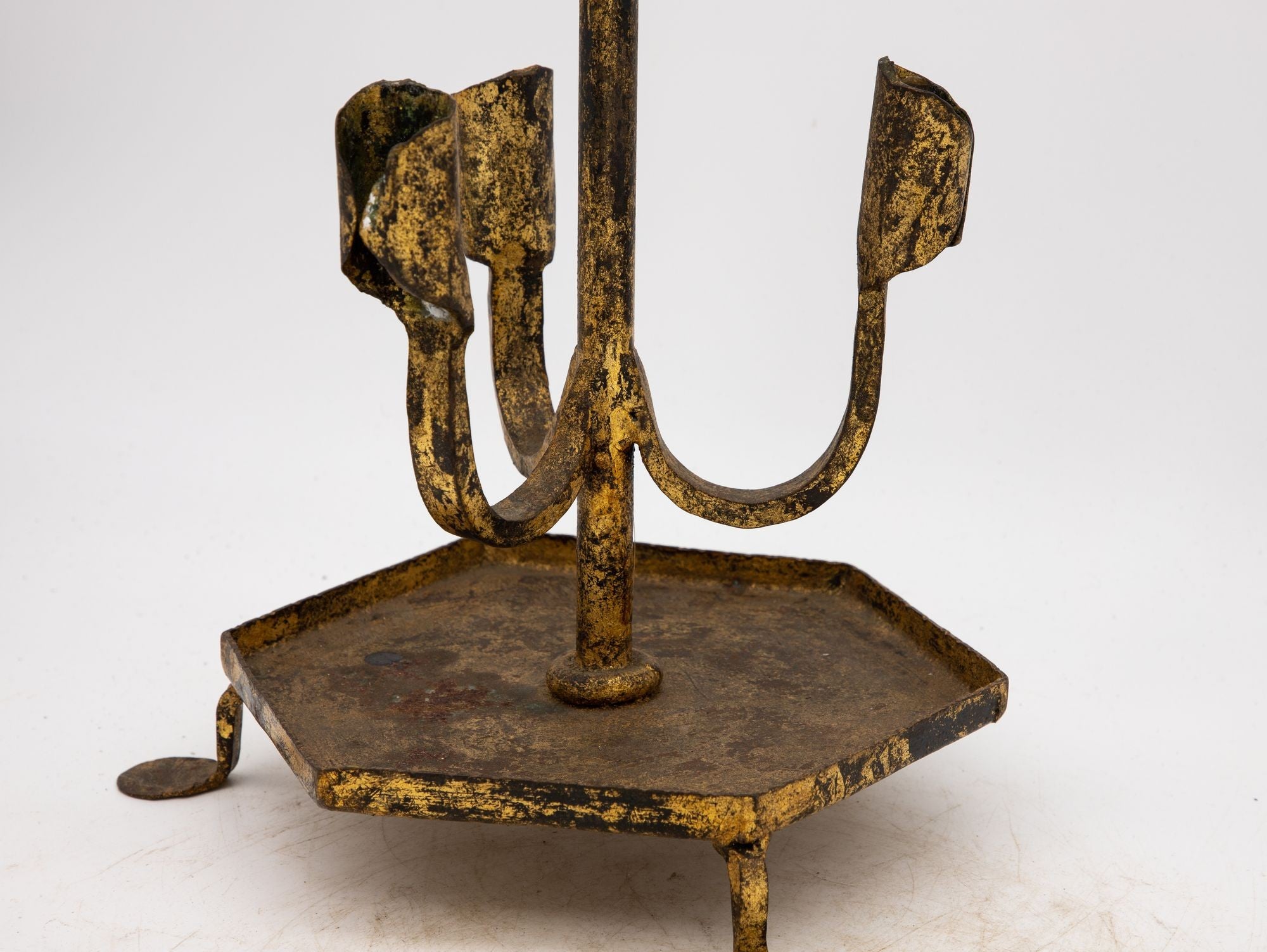 Spanish Gilt Iron Triple Candlestick or Stand, 1950s