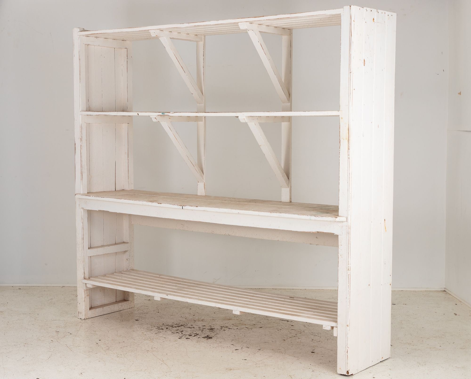 Large White Painted Wood Florist&#39;s Shelf, English mid 20th C.