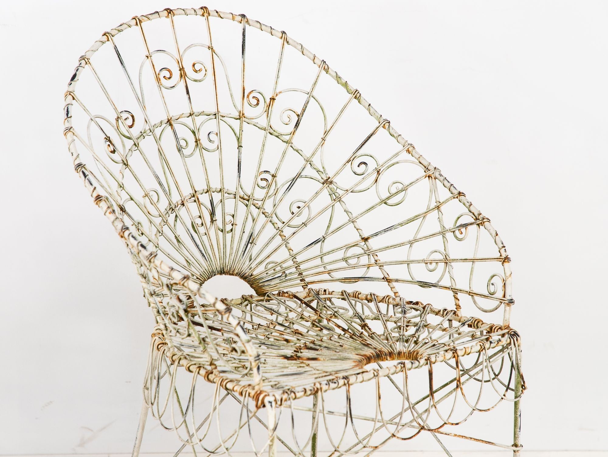 Victorian Style White Wirework Pair of Chairs and Cafe Table, France 1960