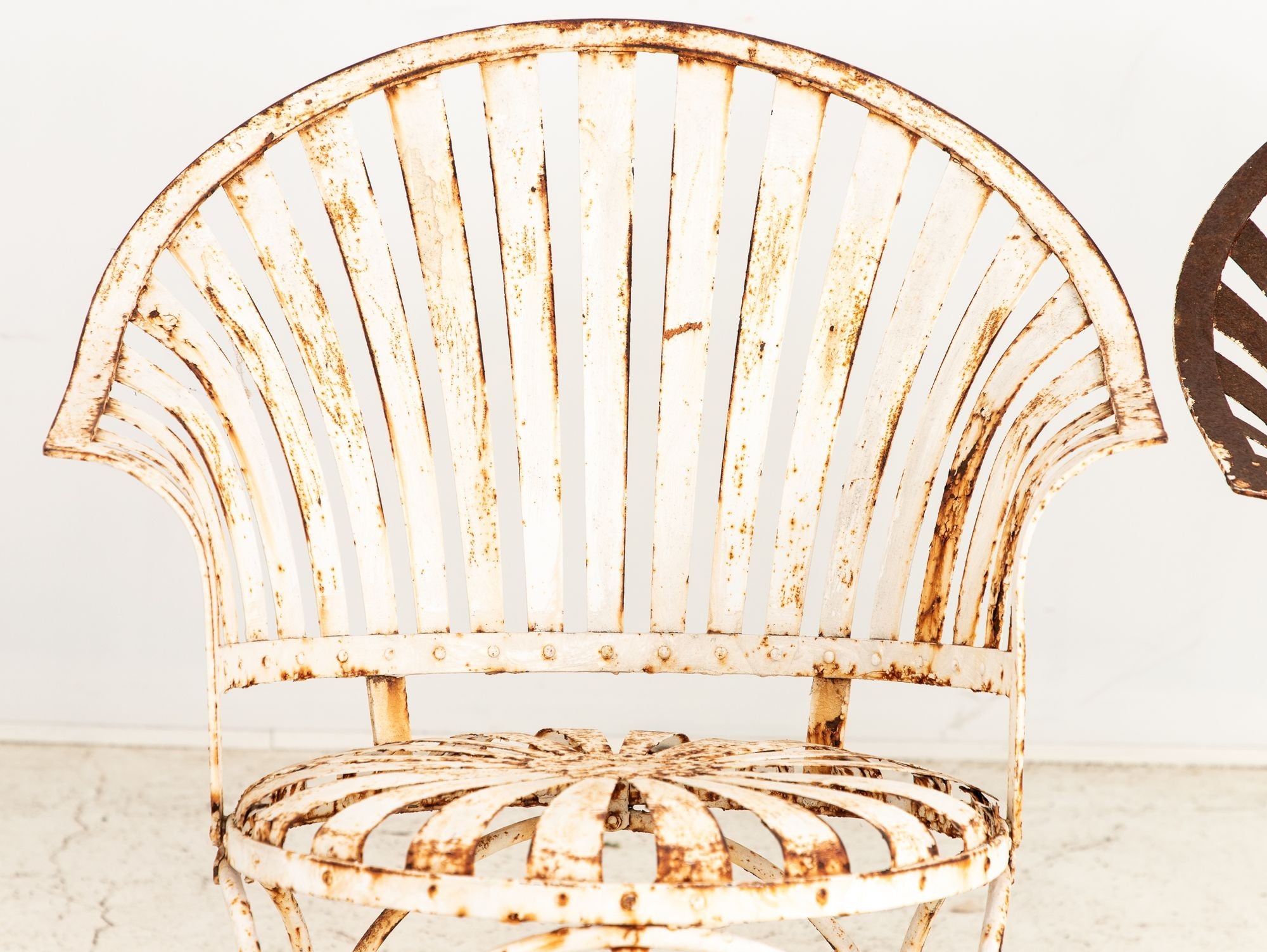 Francois Carre Style Fan-back Metal Garden Chairs, France Mid 20th C.