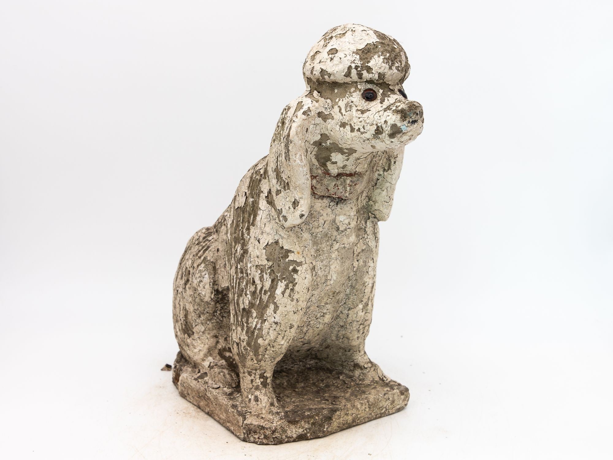 White Painted Reconstituted Stone Dog Poodle Garden Ornament, France 20th Century