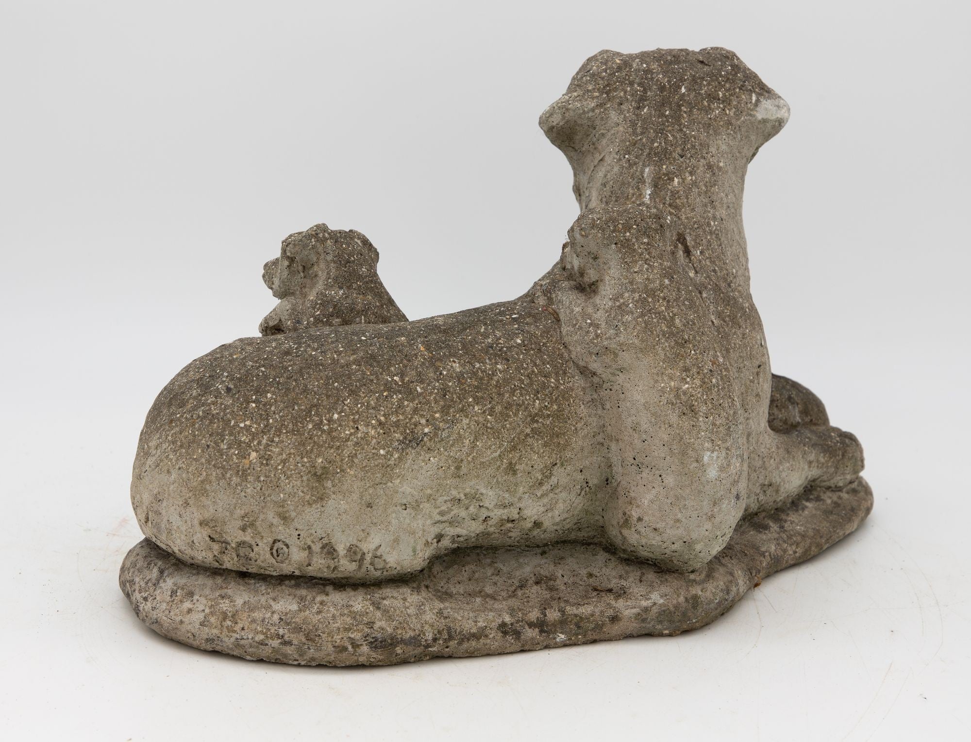 Vintage Reconstituted Stone Dog with Four Puppies, English Mid 20th C.