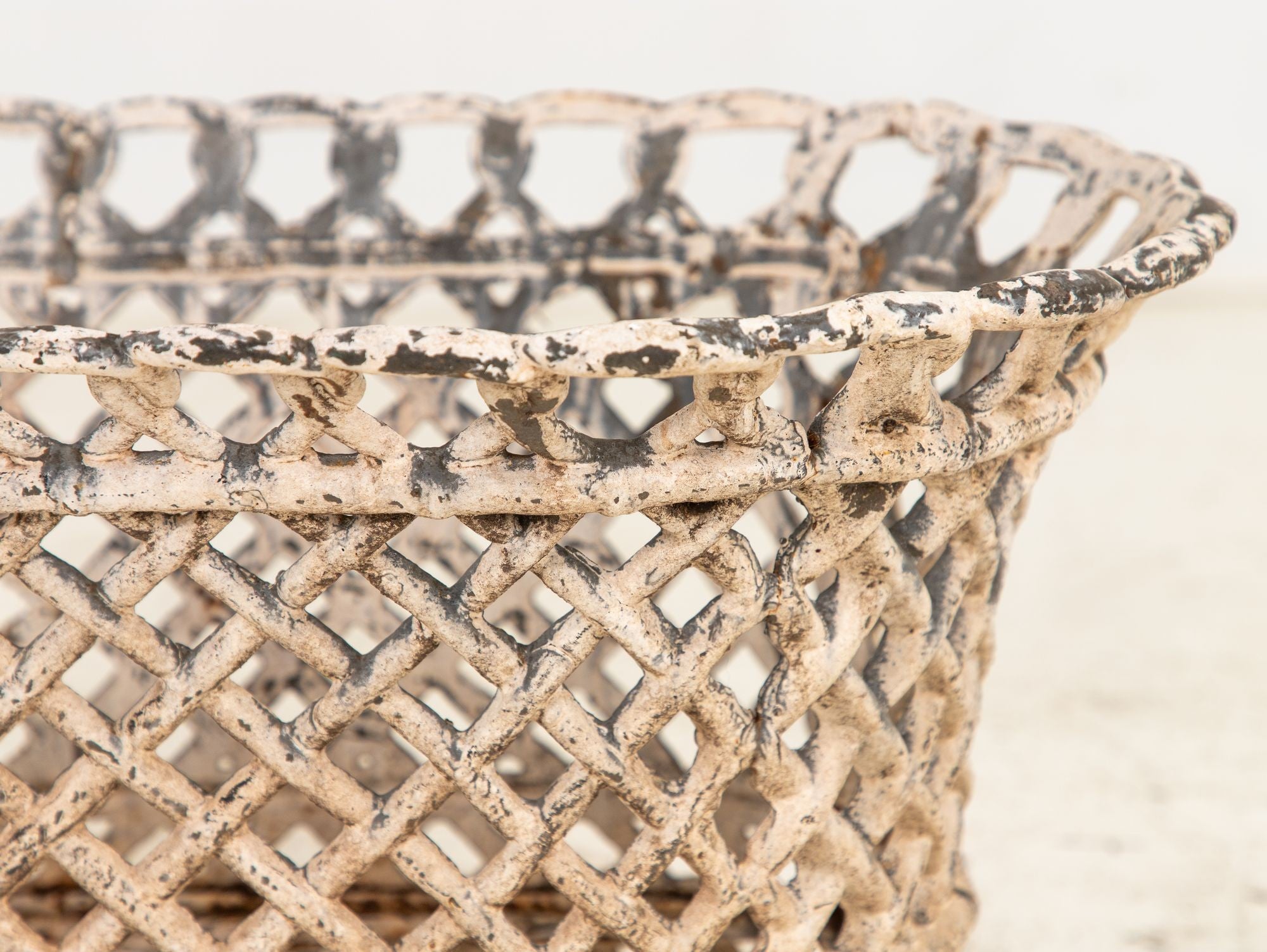 White Painted Cast Iron Latticework Basket, French early 20th C.