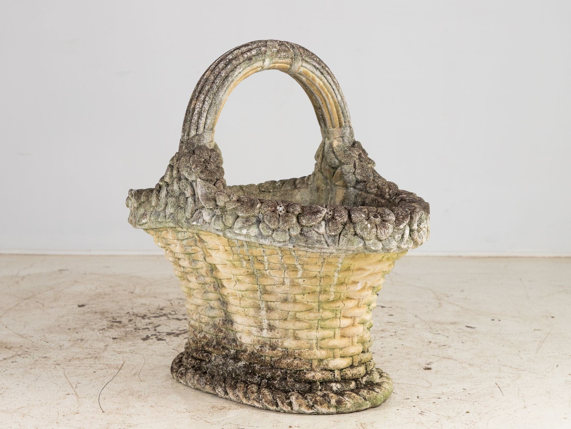 Oversized Basketweave Planter with Handle, Concrete, English 20th Century