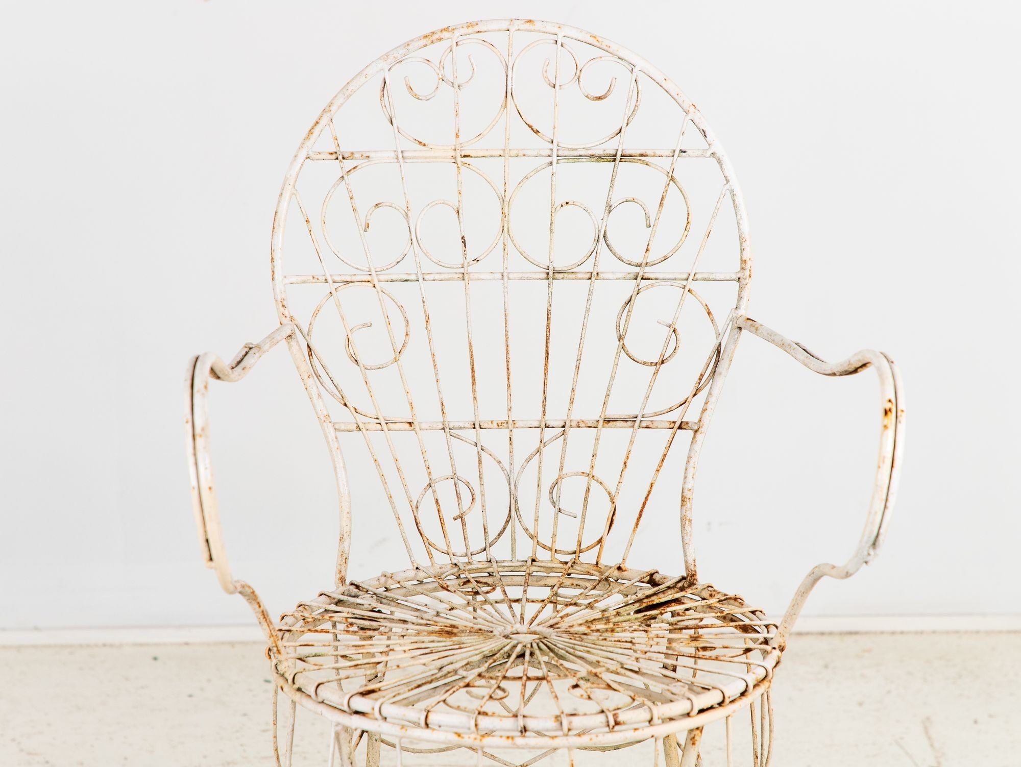 Victorian Style White Wirework Pair of Chairs and Cafe Table, France 1960