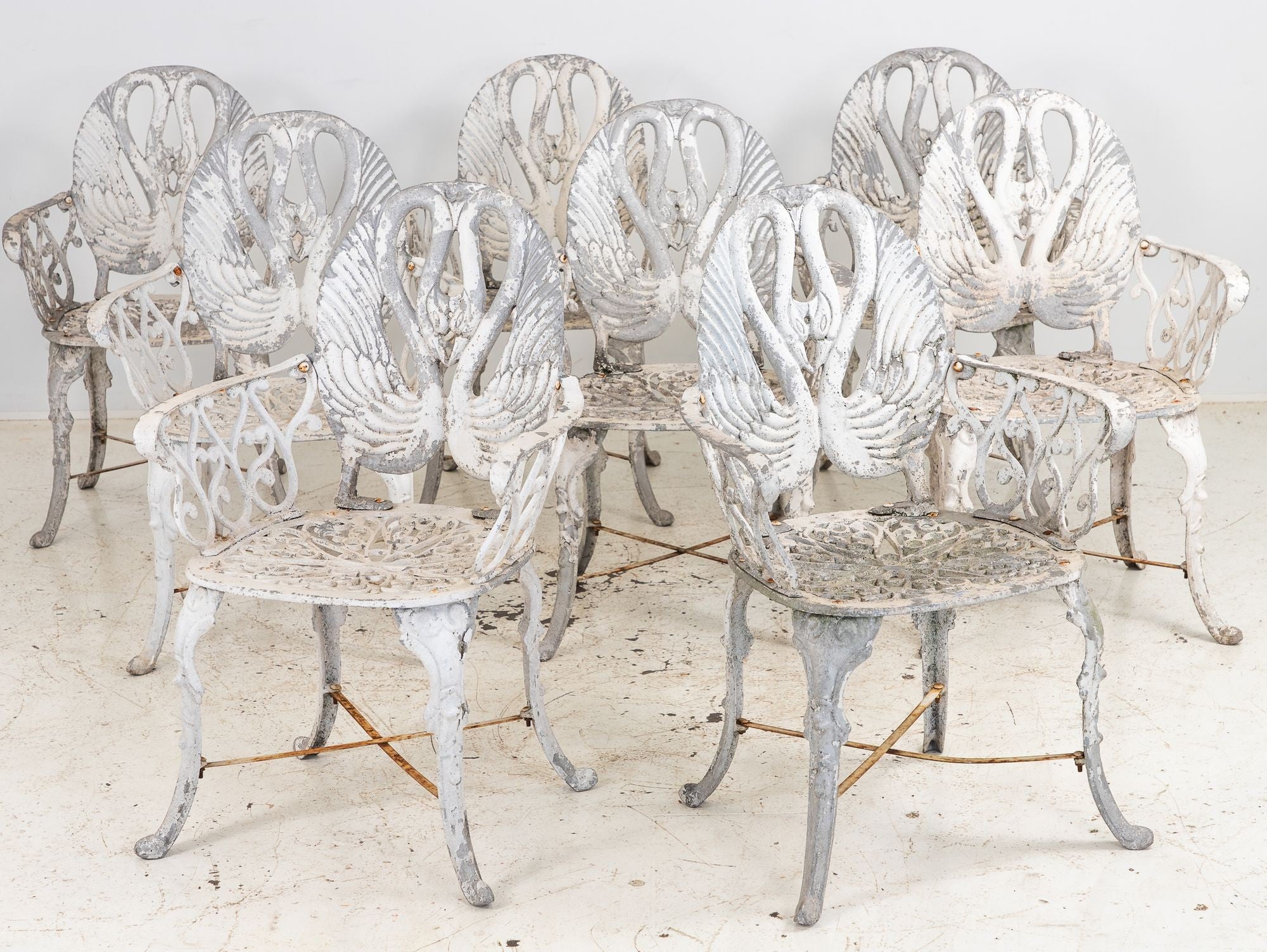 Pair White Painted Swan Back Aluminum Garden Armchairs, Sweden 1960s