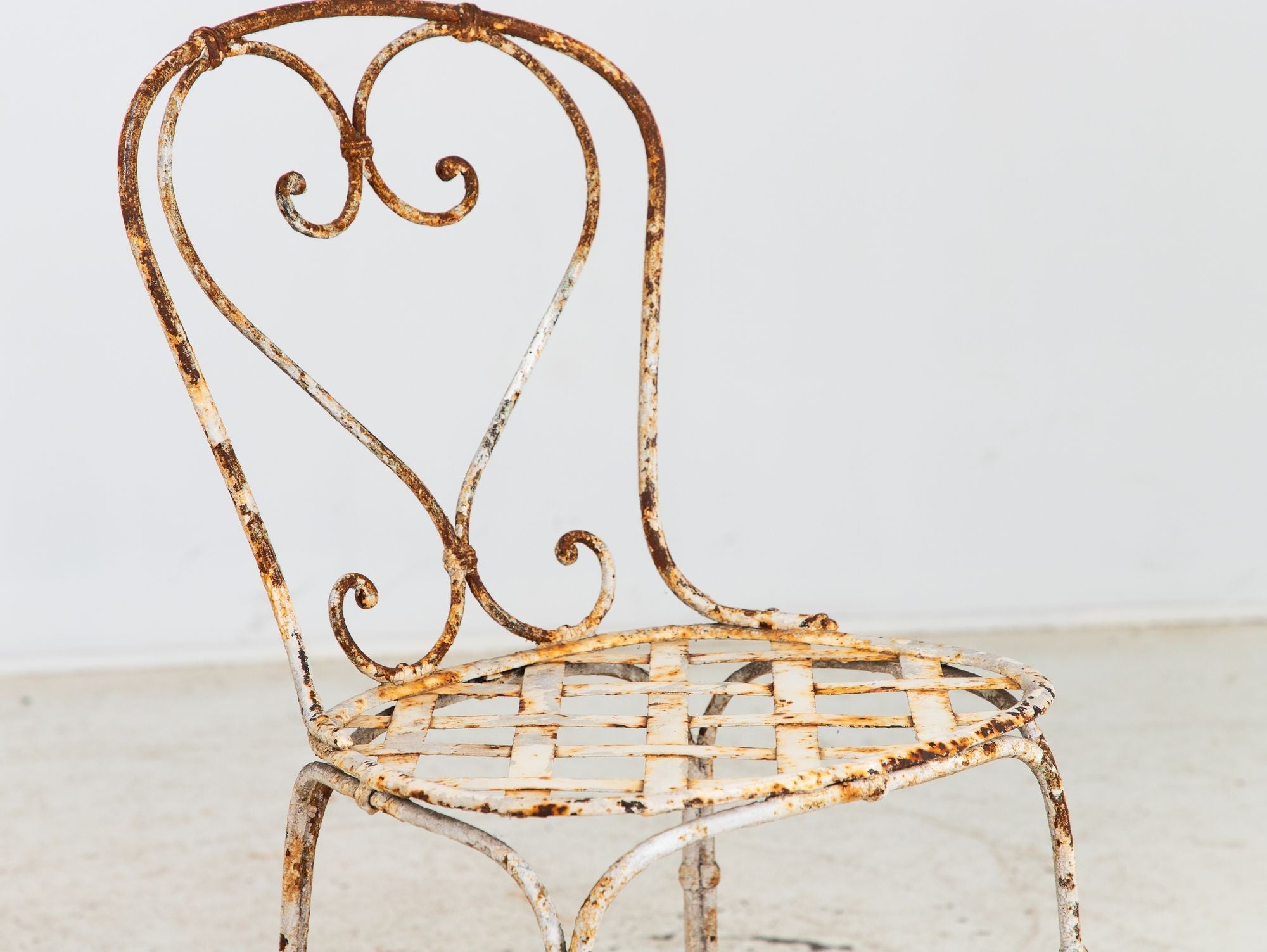 French Metal Strapwork Bistro Chairs, Pair, Mid 20th C.