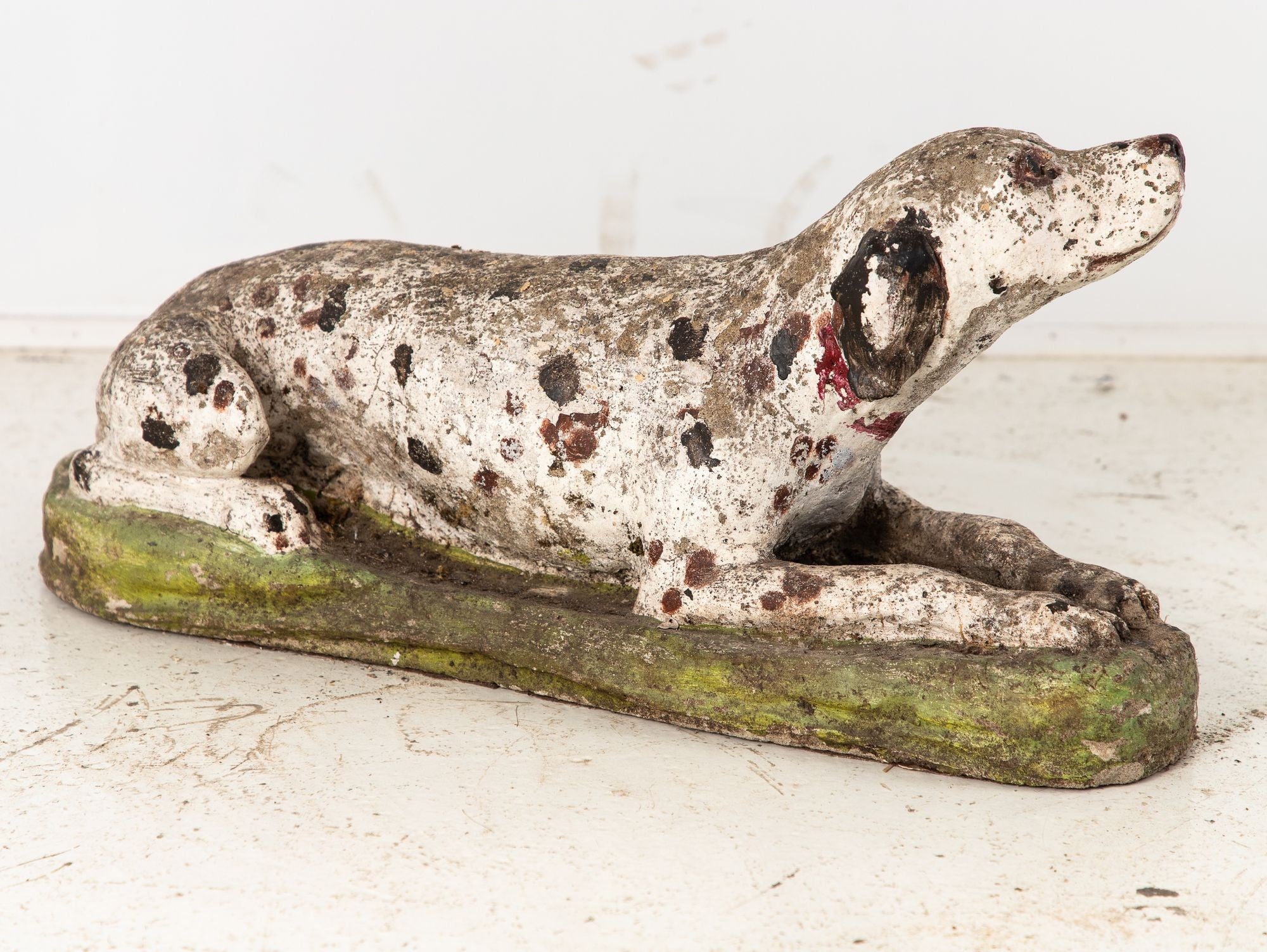 Vintage English Reconsitituted Stone Dalmatian Dog Garden Ornament, Mid 20th C.