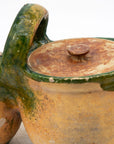 Green Glazed Shepherd's Lunch Holder with Bowls and Handle , France 19th C.