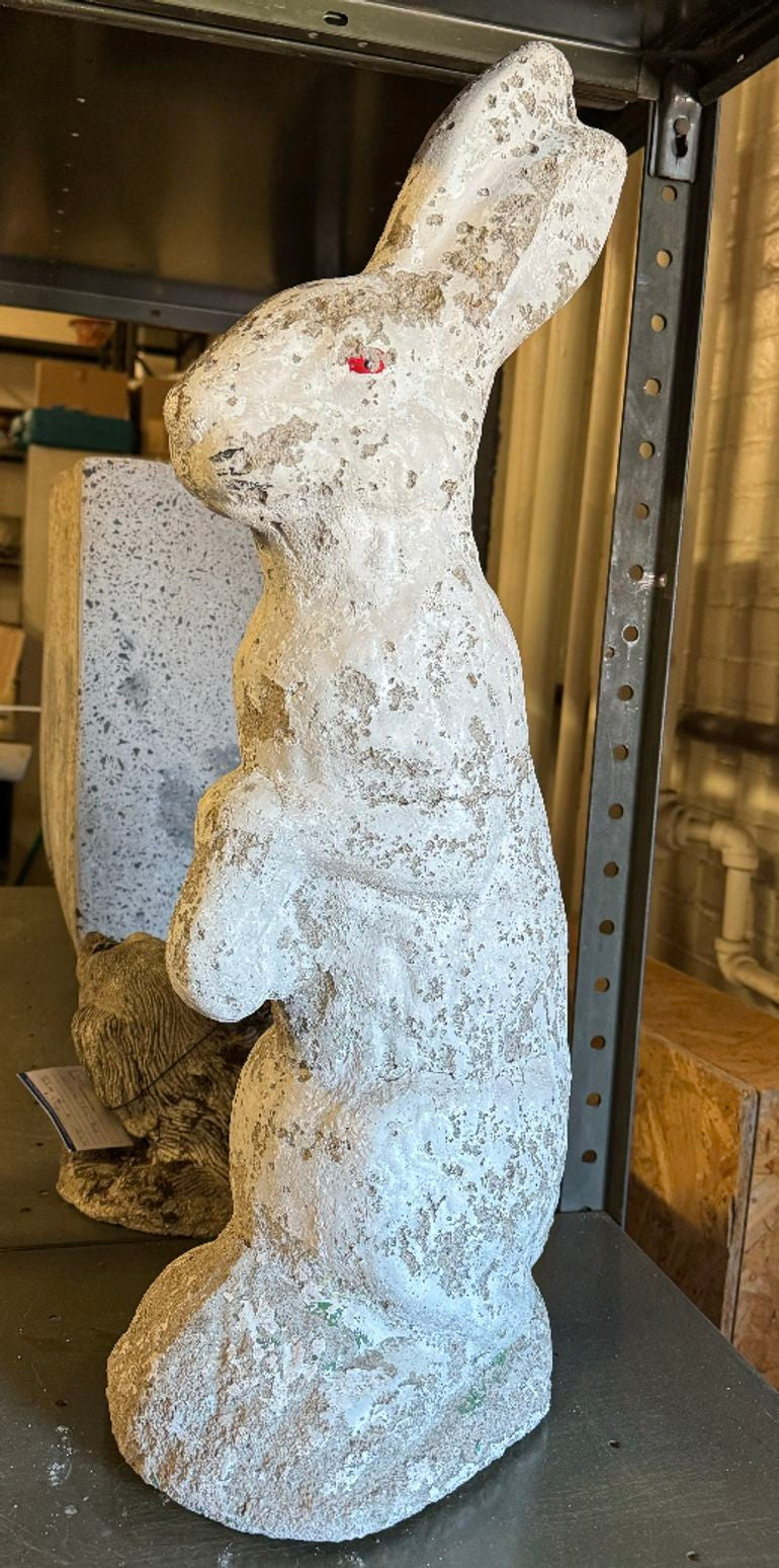 White Painted Reconstituted Stone Bunny, Rabbit, or Hare Garden Ornament, France 20th C.