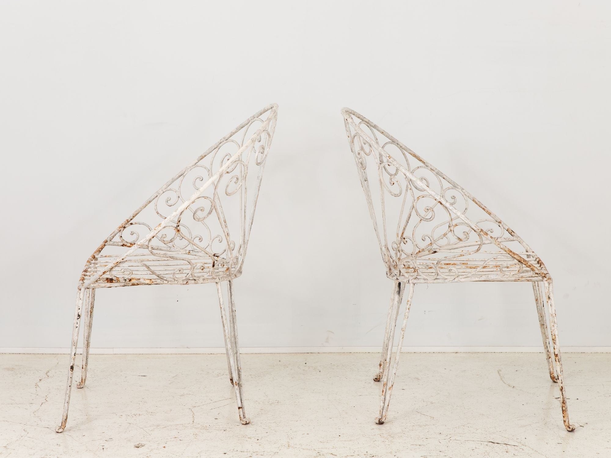 Pair of White Round Garden or Bistro Chairs, 1970s