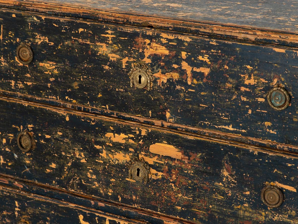 Gustavian Swedish Black Chest on Chest, early 19th Century