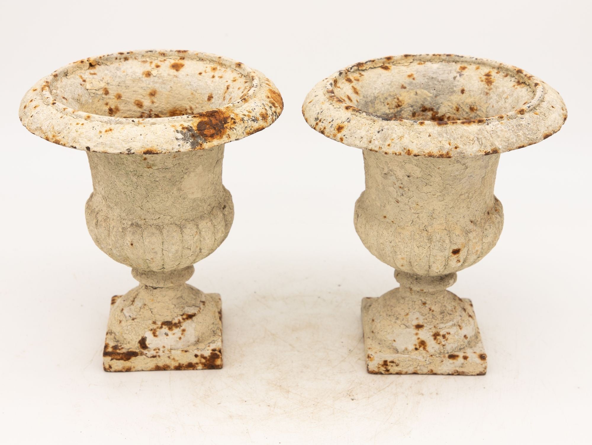 Pair of White Cast Iron Urns, French early 20th Century