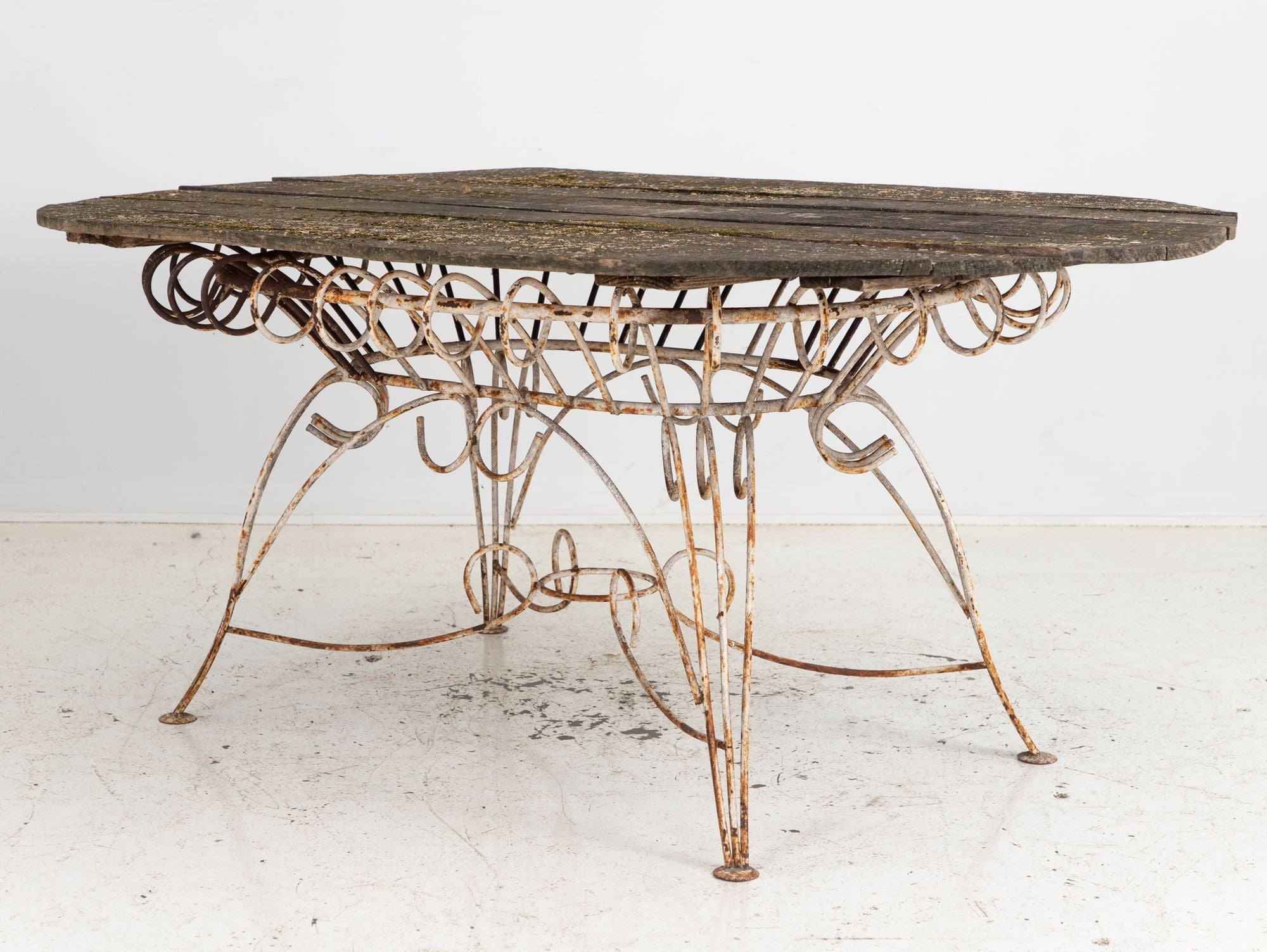 White Iron and Wood Topped Garden Dining Table, France 1930s