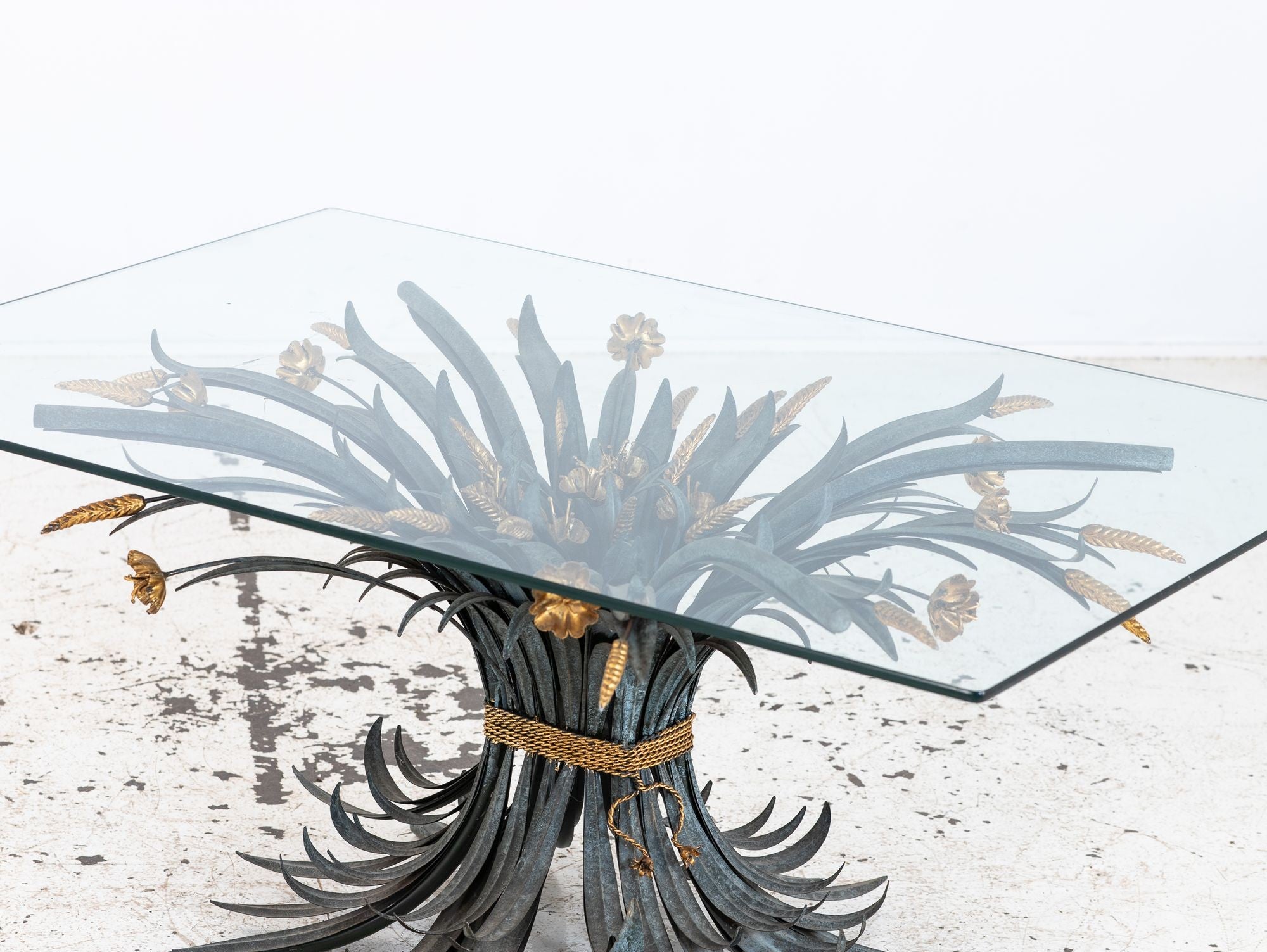 Hollywood Regency Gilt Metal Sheaf of Wheat Coffee Table, France Mid 20th C.