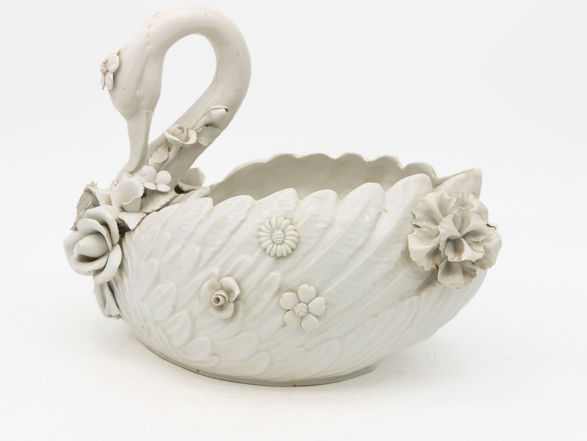 Italian Porcelain Swan Cachepot, Off White, Early 20th C.